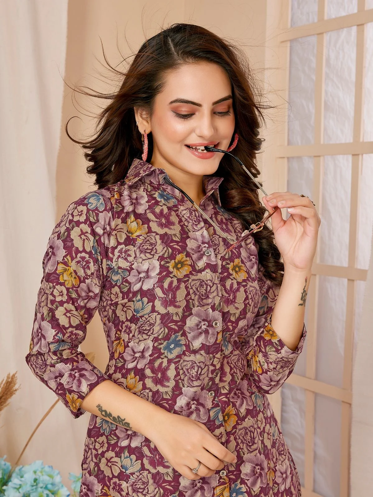 Odette Magenta Rayon Floral Printed Semi-Stitched Co-Ord Set For Women - Image 3