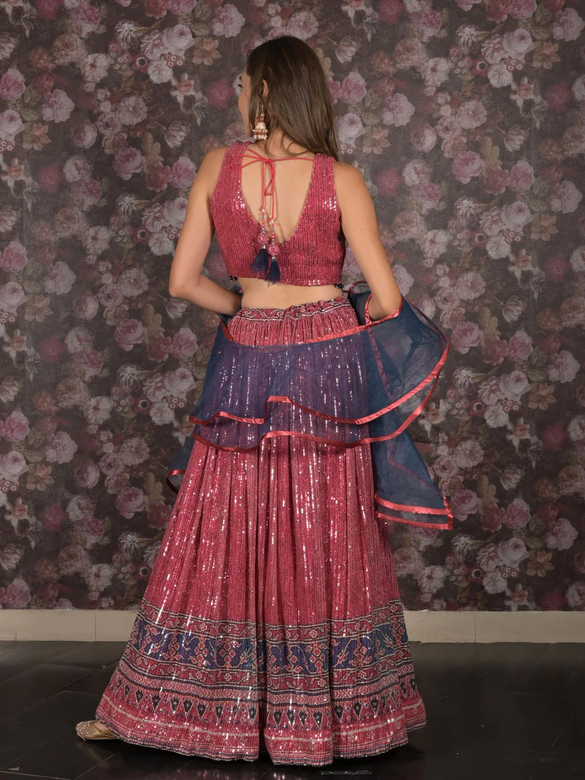 Odette Magenta Sequins Embroidered Stitched Net Lehenga With Stitched Blouse For Women - Image 4