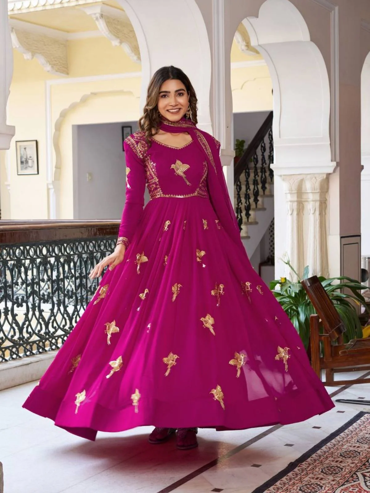 Odette Magenta Silk Solid Stitched Kurta Set For Women - Image 2