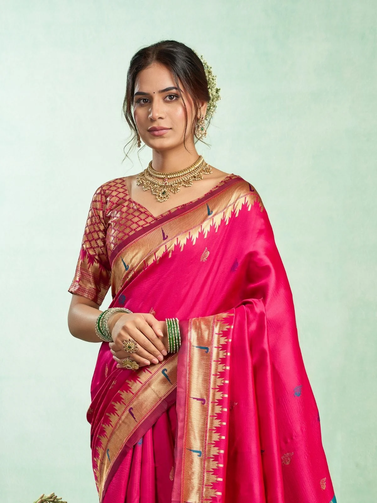 Odette Magenta Silk Woven Paithani Saree For Women - Image 5