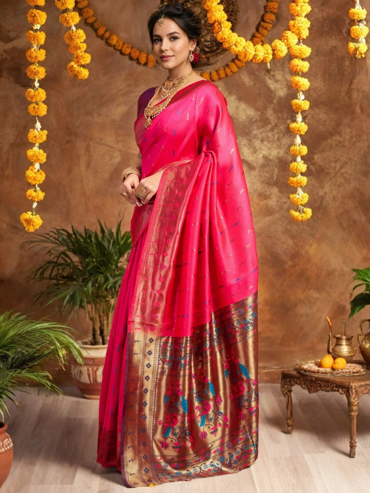 Odette Magenta Silk Woven Saree For Women - Image 2