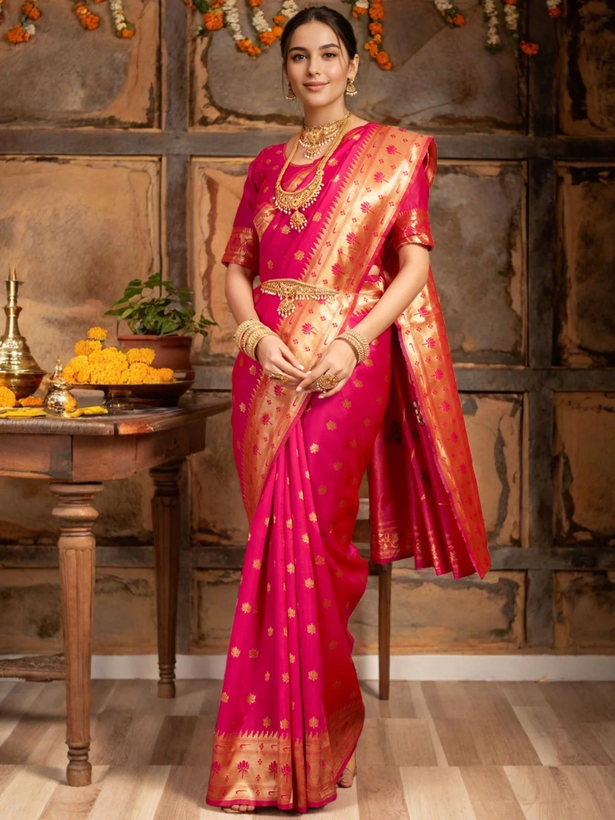 Odette Magenta Silk Woven Saree For Women - Image 3