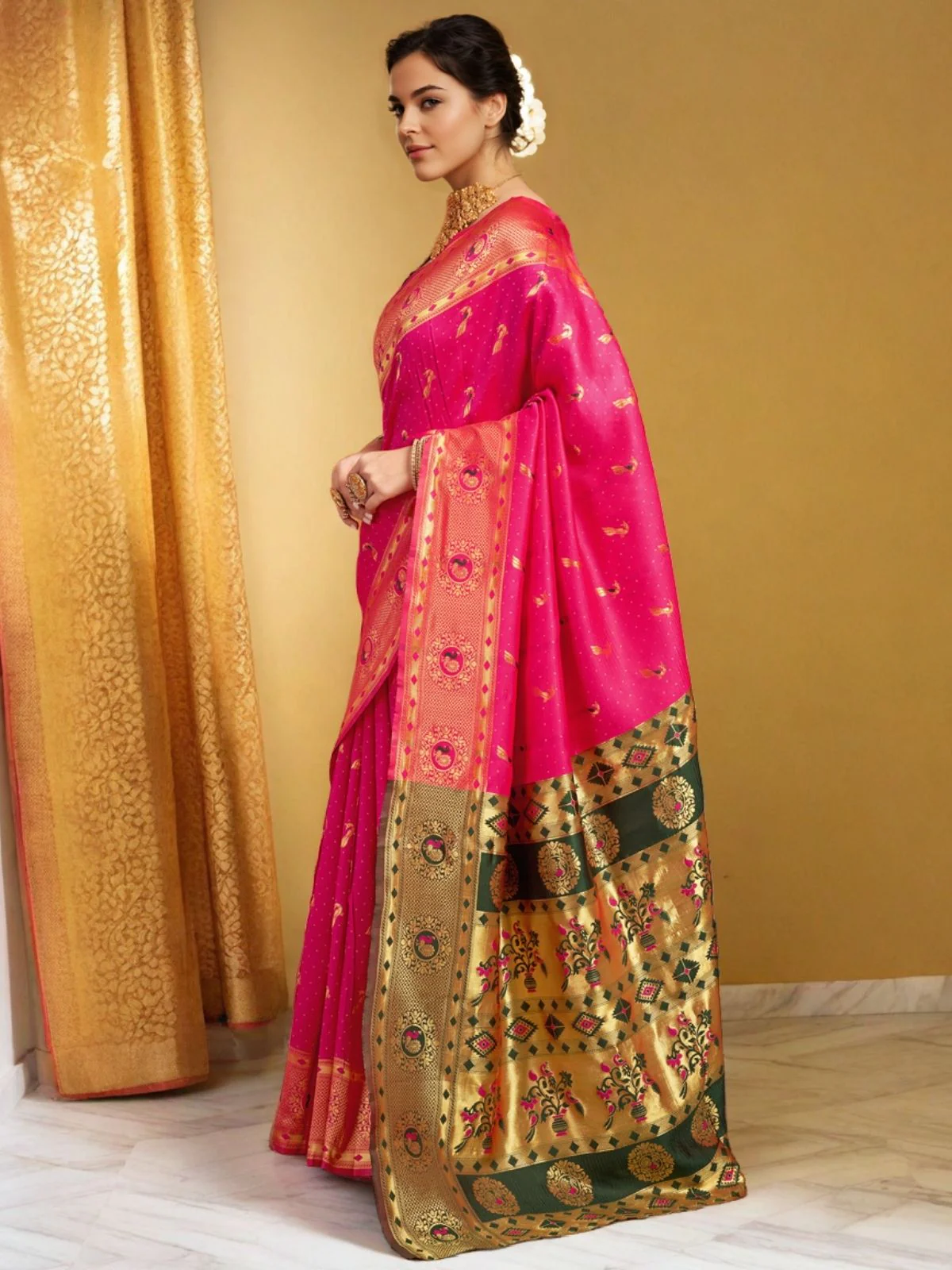Odette Magenta Silk Woven Saree For Women - Image 3