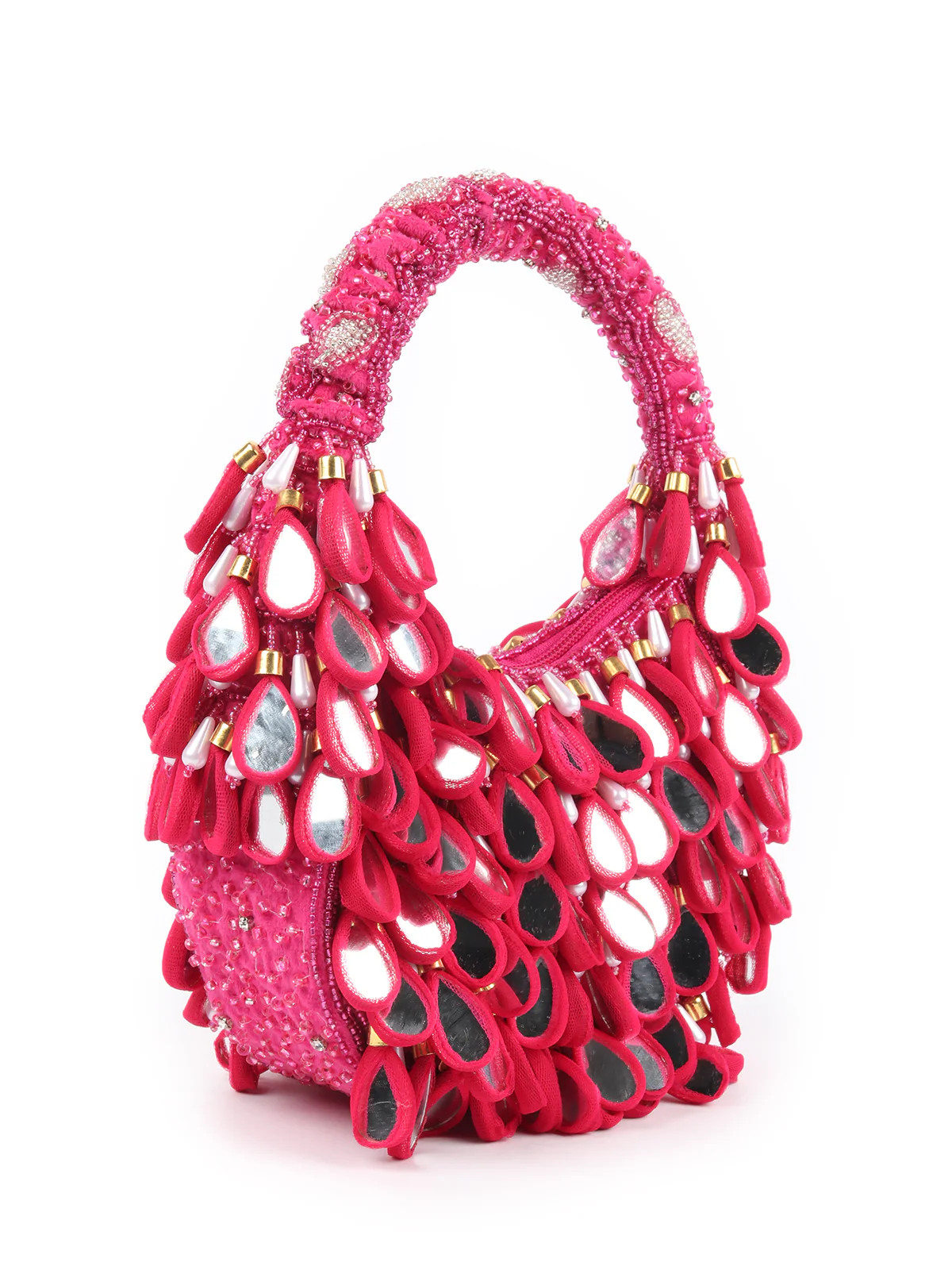 Odette Magenta Tasseled Moon Clutch For Women - Image 4