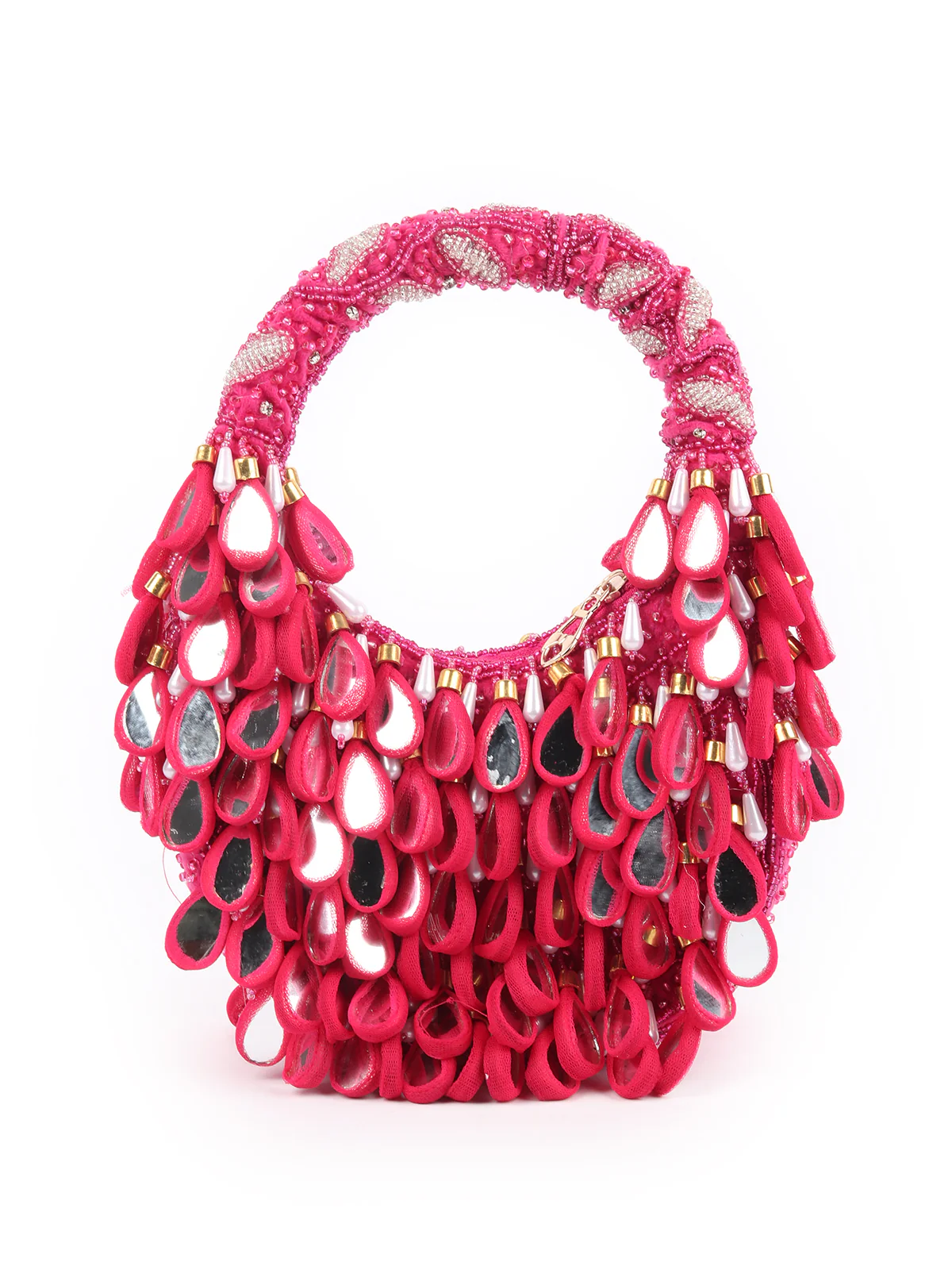 Odette Magenta Tasseled Moon Clutch For Women - Image 5