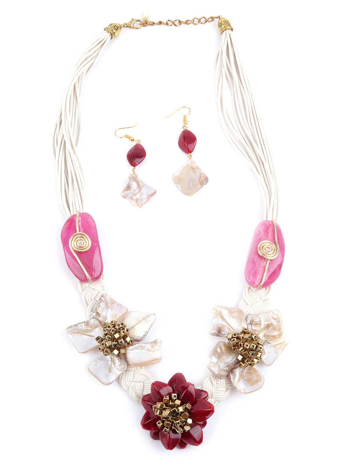 Odette Magenta & White Thread Embellished Jewellery Set For Women - Image 4