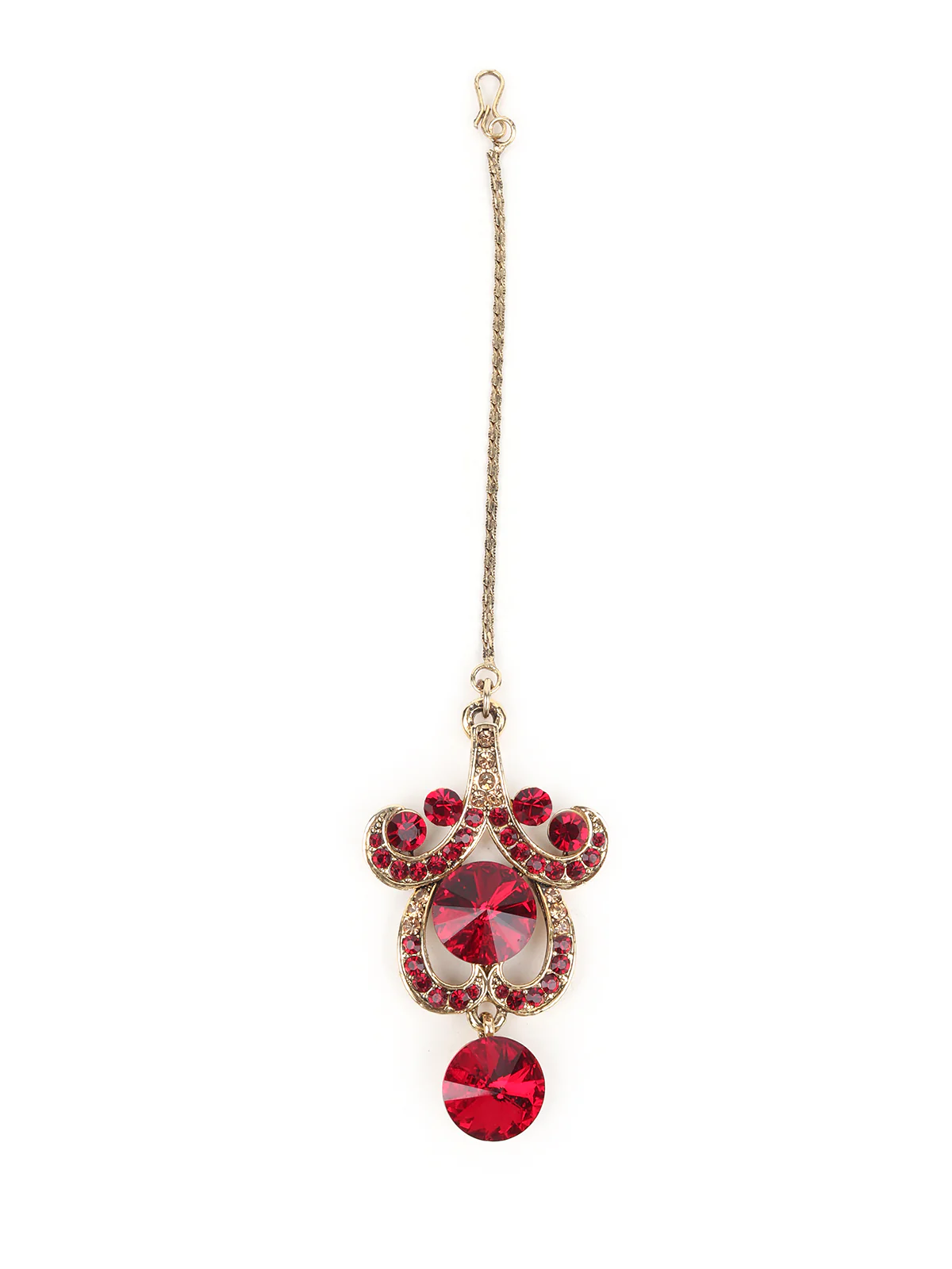 Odette Maroon and White Gemstone Embellished Jewellery Set with Maangtika for Women - Image 6