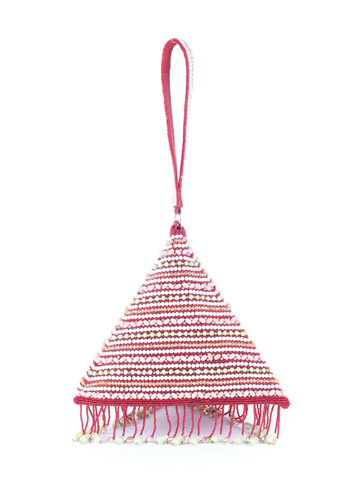 Odette Maroon Beads Embroidered Triangle Tassel Batua For Women - Image 3
