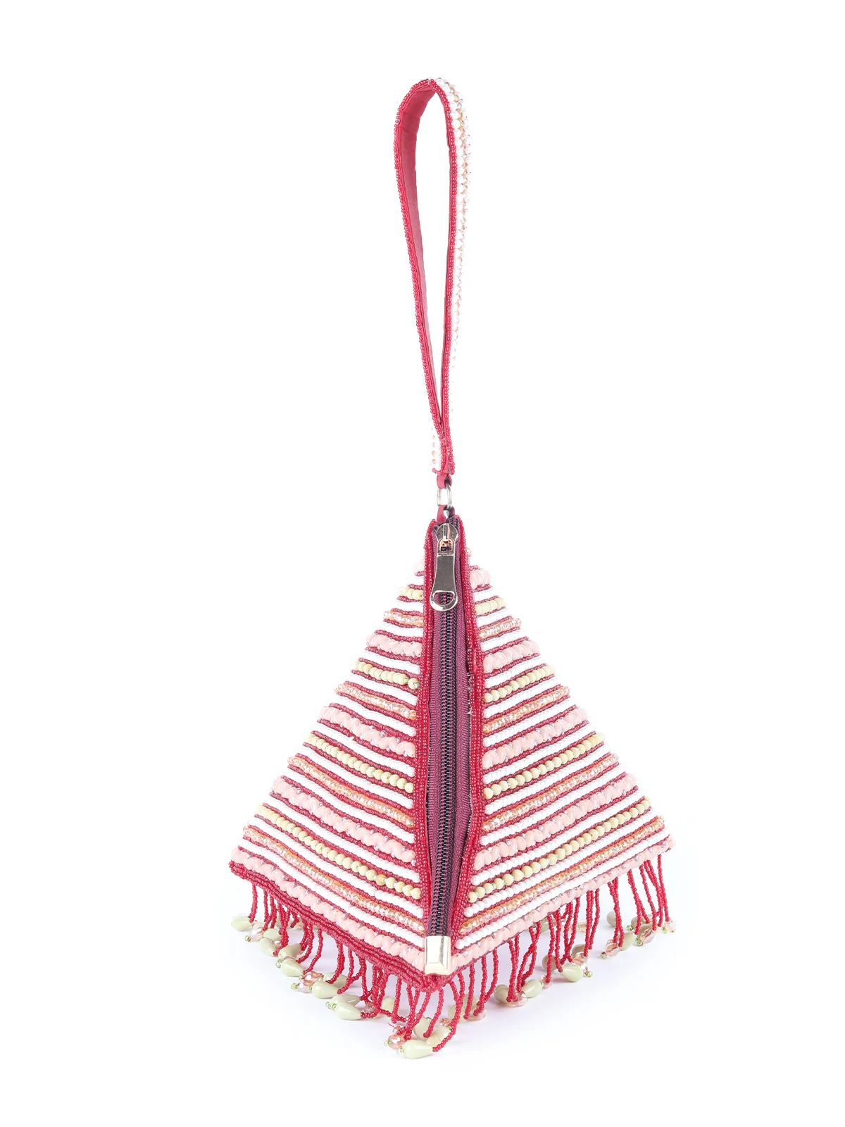 Odette Maroon Beads Embroidered Triangle Tassel Batua For Women - Image 5