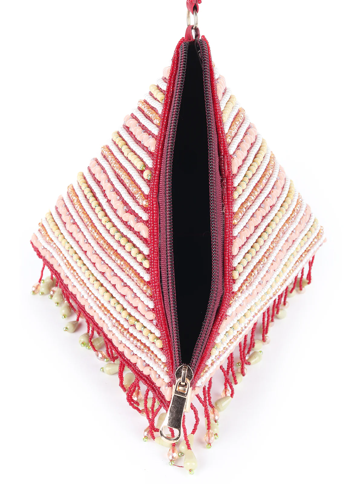Odette Maroon Beads Embroidered Triangle Tassel Batua For Women - Image 6