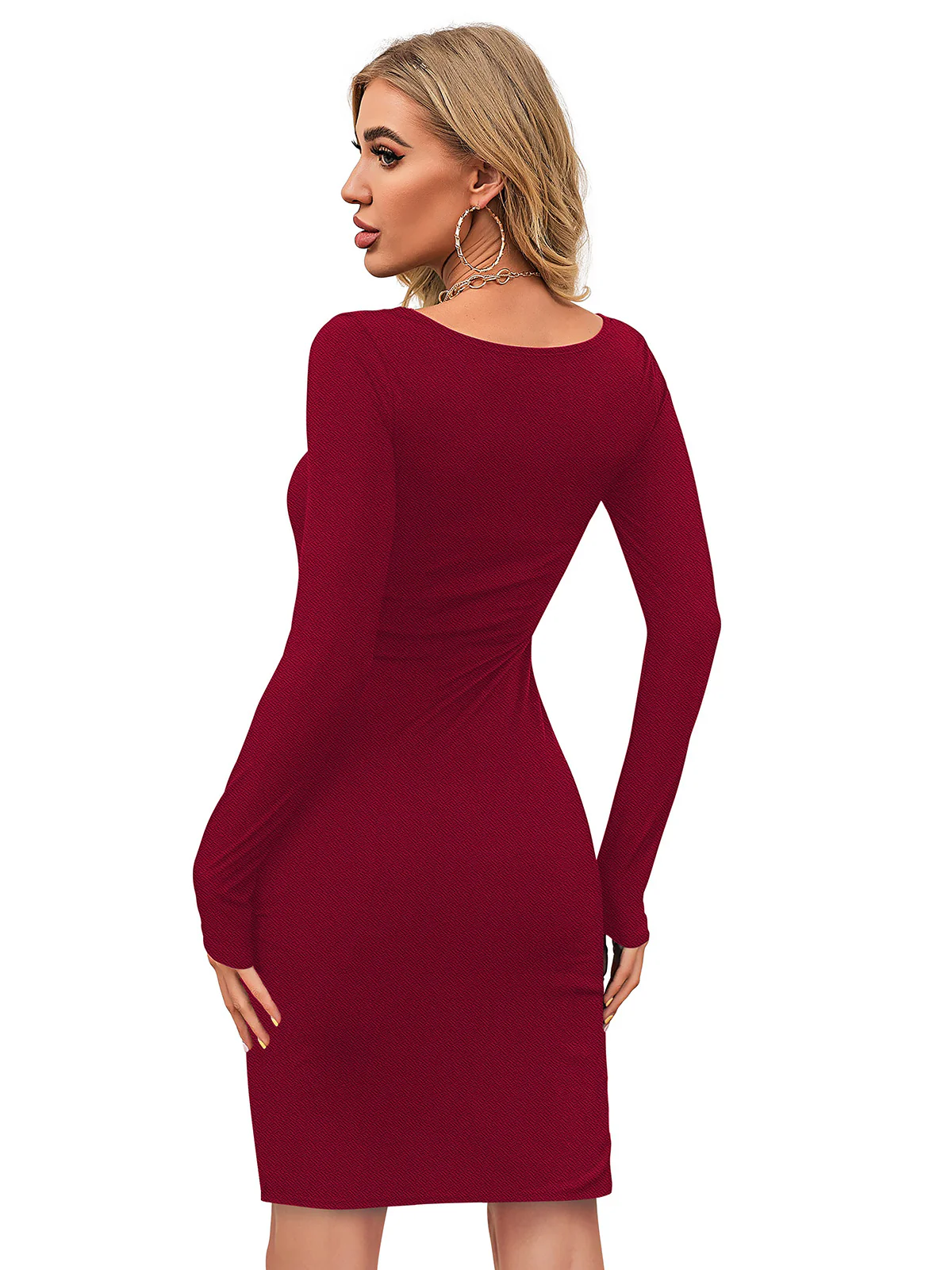 Odette Maroon Bodycon Knit Fabric For Women - Image 4
