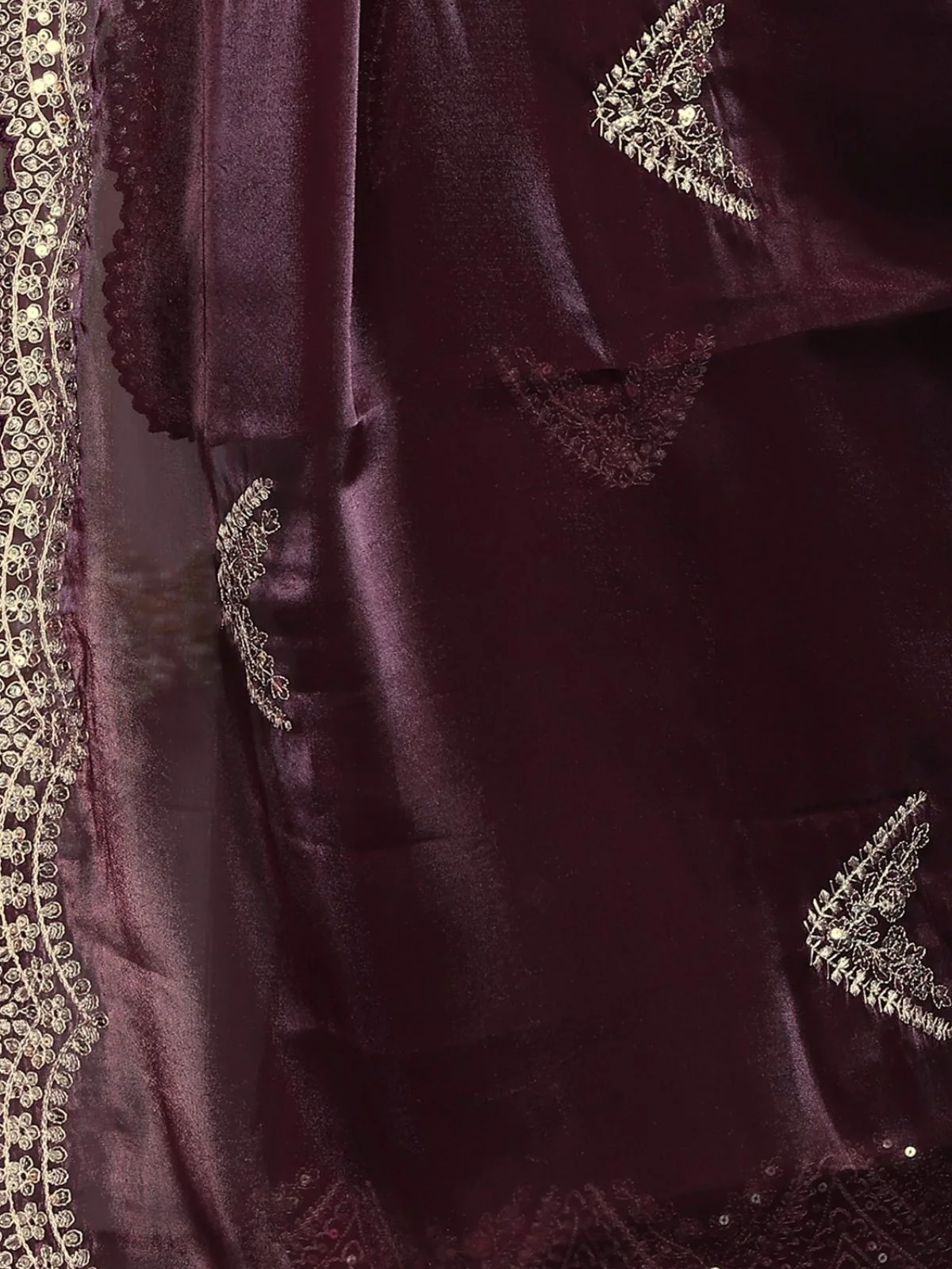 Odette Maroon Chiffon Embroidered Saree For Women - Image 5