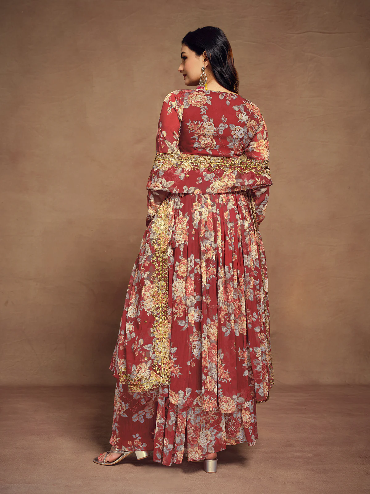 Odette Maroon Chiffon Printed Stitched Salwar Suit For Women - Image 4