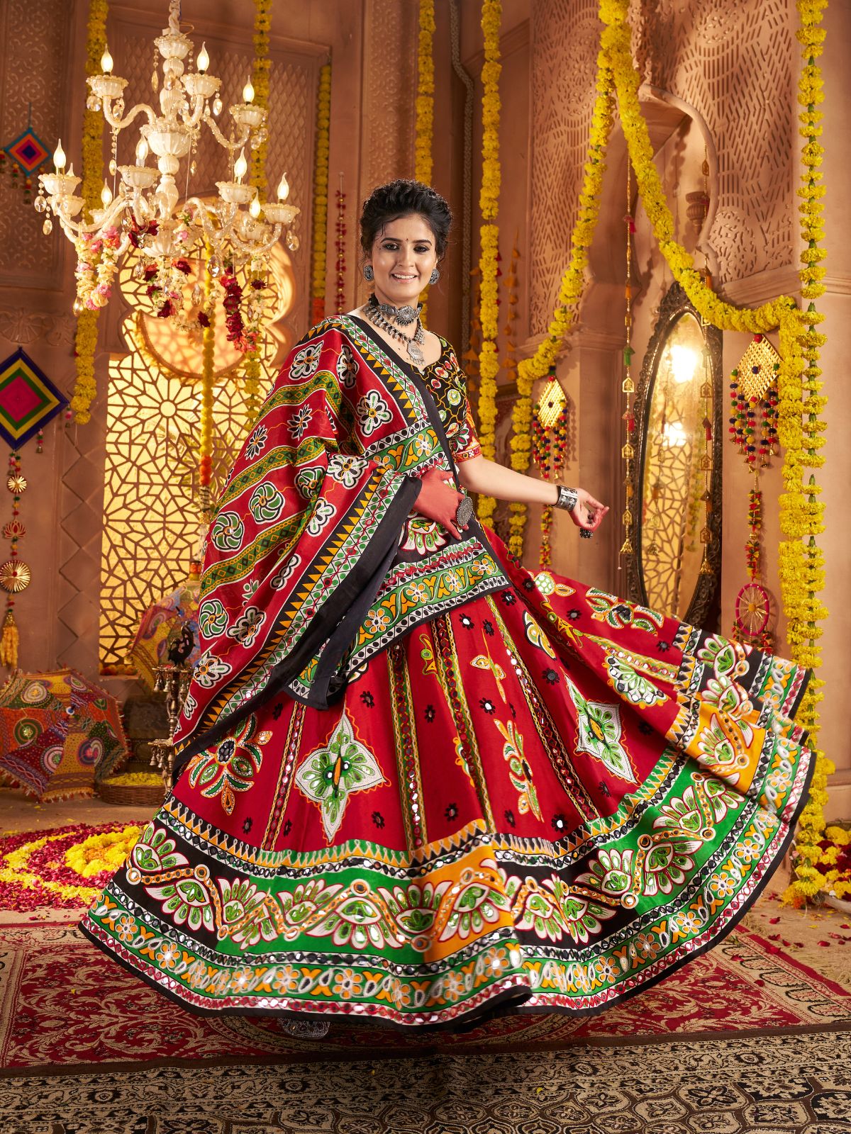 Odette Maroon Cotton Blend Embroidered Semi-Stitched lehenga For Women - Image 2