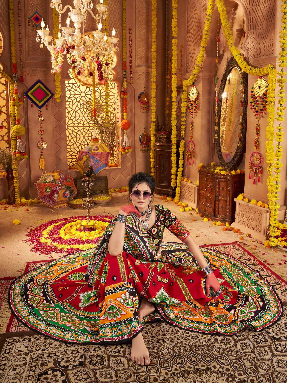 Odette Maroon Cotton Blend Embroidered Semi-Stitched lehenga For Women - Image 5