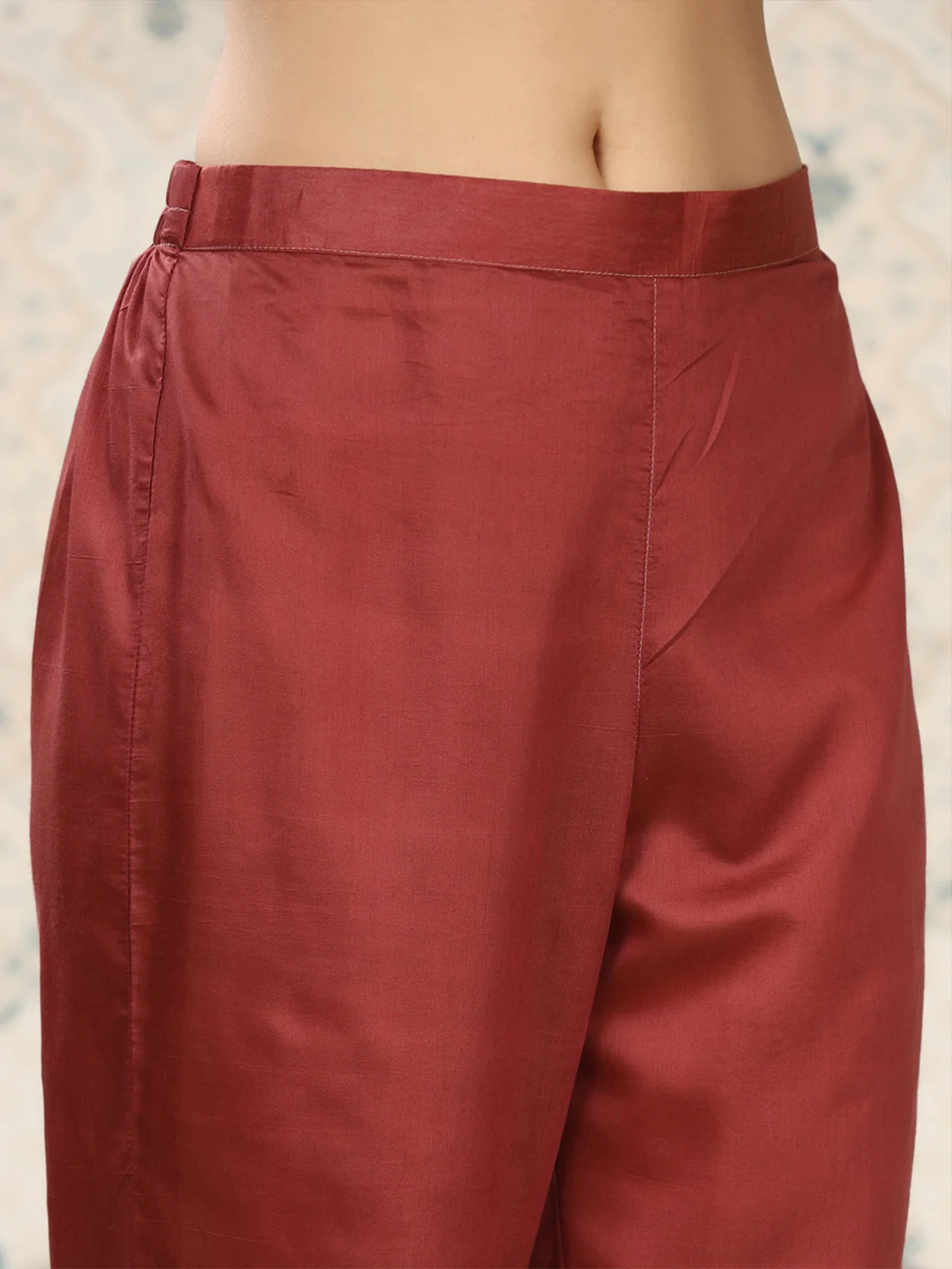 Odette Maroon Cotton Front Yoke Gathered Stitched Kurta Set For Women - Image 6