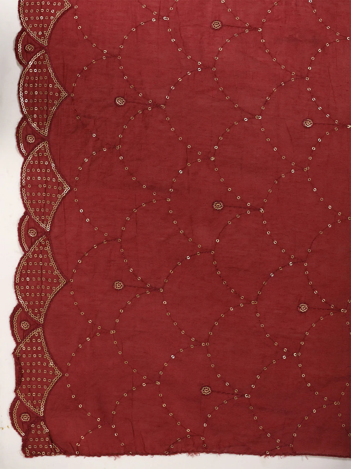 Odette Maroon Cotton Front Yoke Gathered Stitched Kurta Set For Women - Image 7