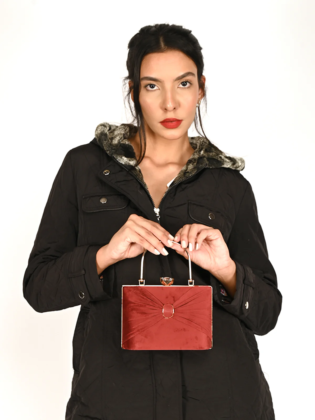 Odette Maroon Embellished Bridal Clutch For Women - Image 2