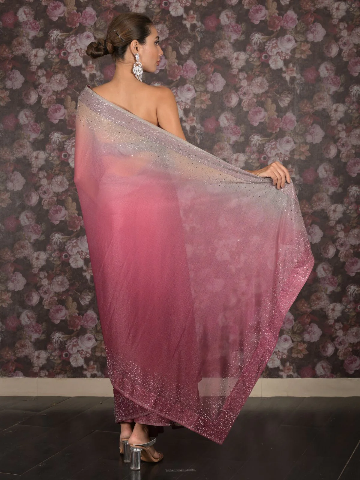 Odette Maroon Embellished Polyester Shaded Saree for Women - Image 4