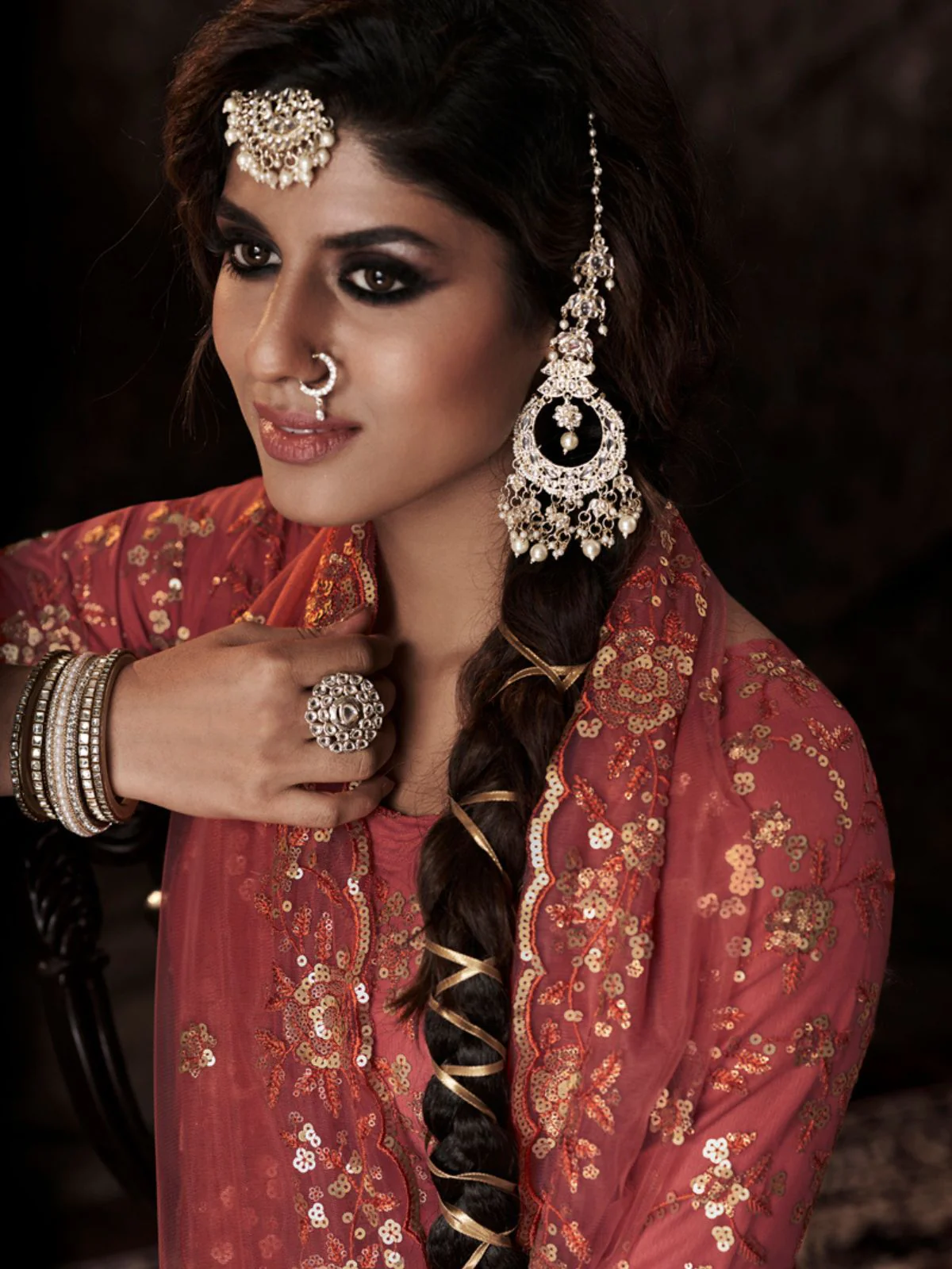 Odette Maroon Embellished Soft Net Semi Stitched Kurta Set With Dupatta For Women - Image 3