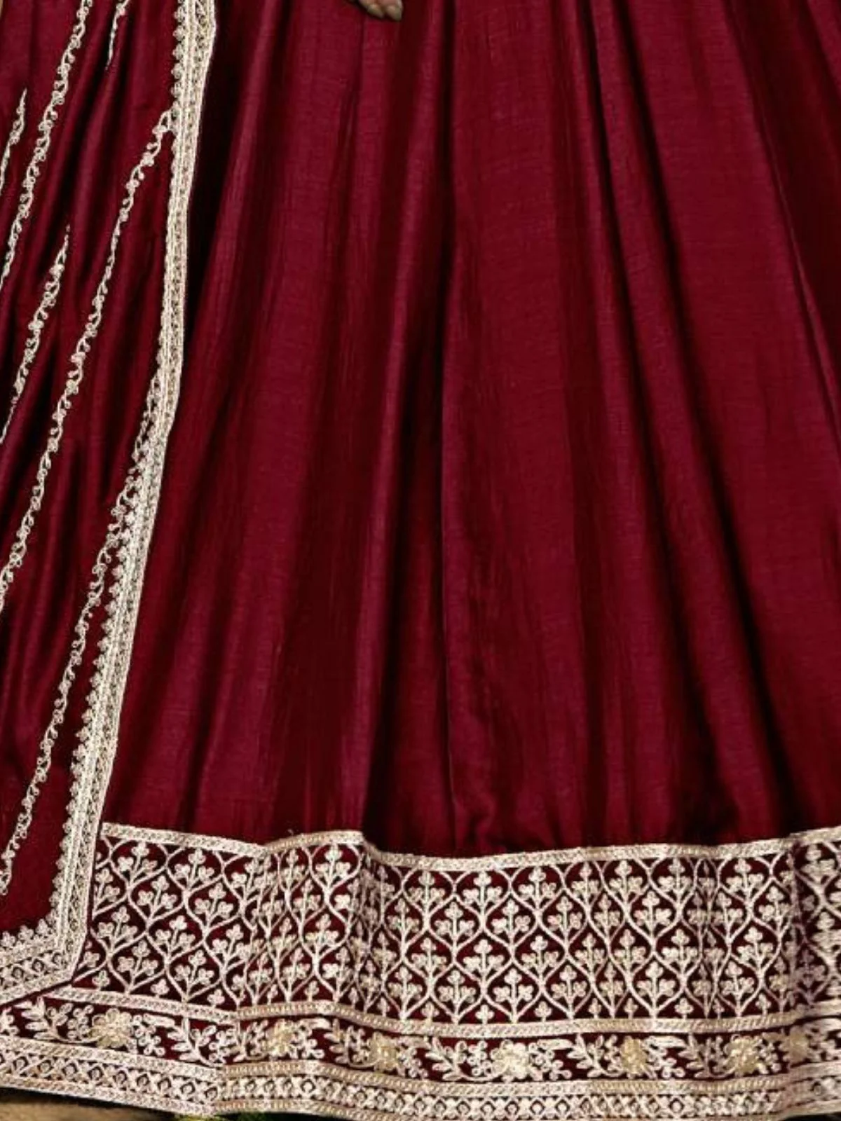 Odette Maroon Embroidered Art Silk Unstitched Gown For Women - Image 5