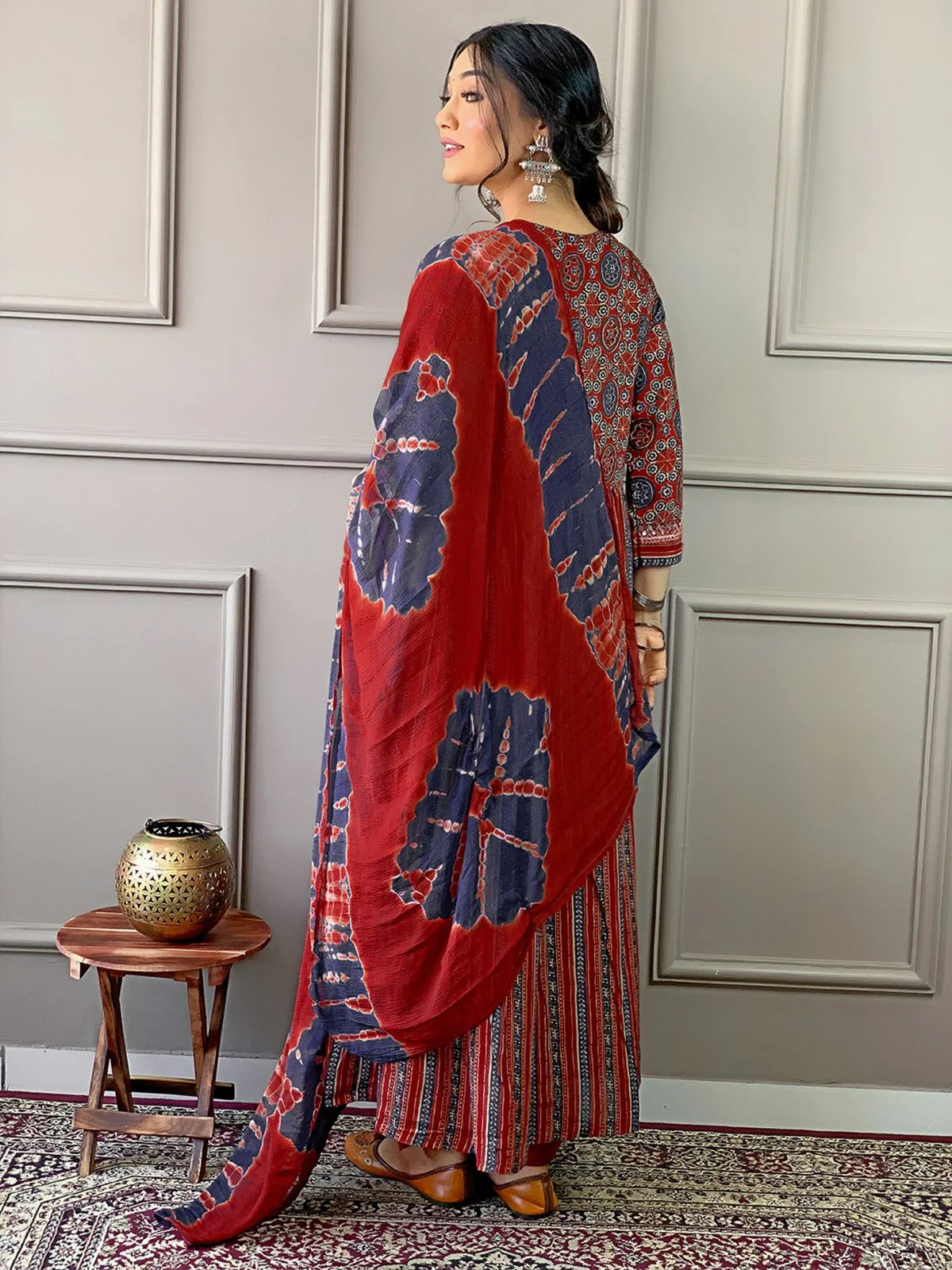 Odette Maroon Embroidered Cotton Blend Stitched Kurta Salwar Set For Women - Image 5