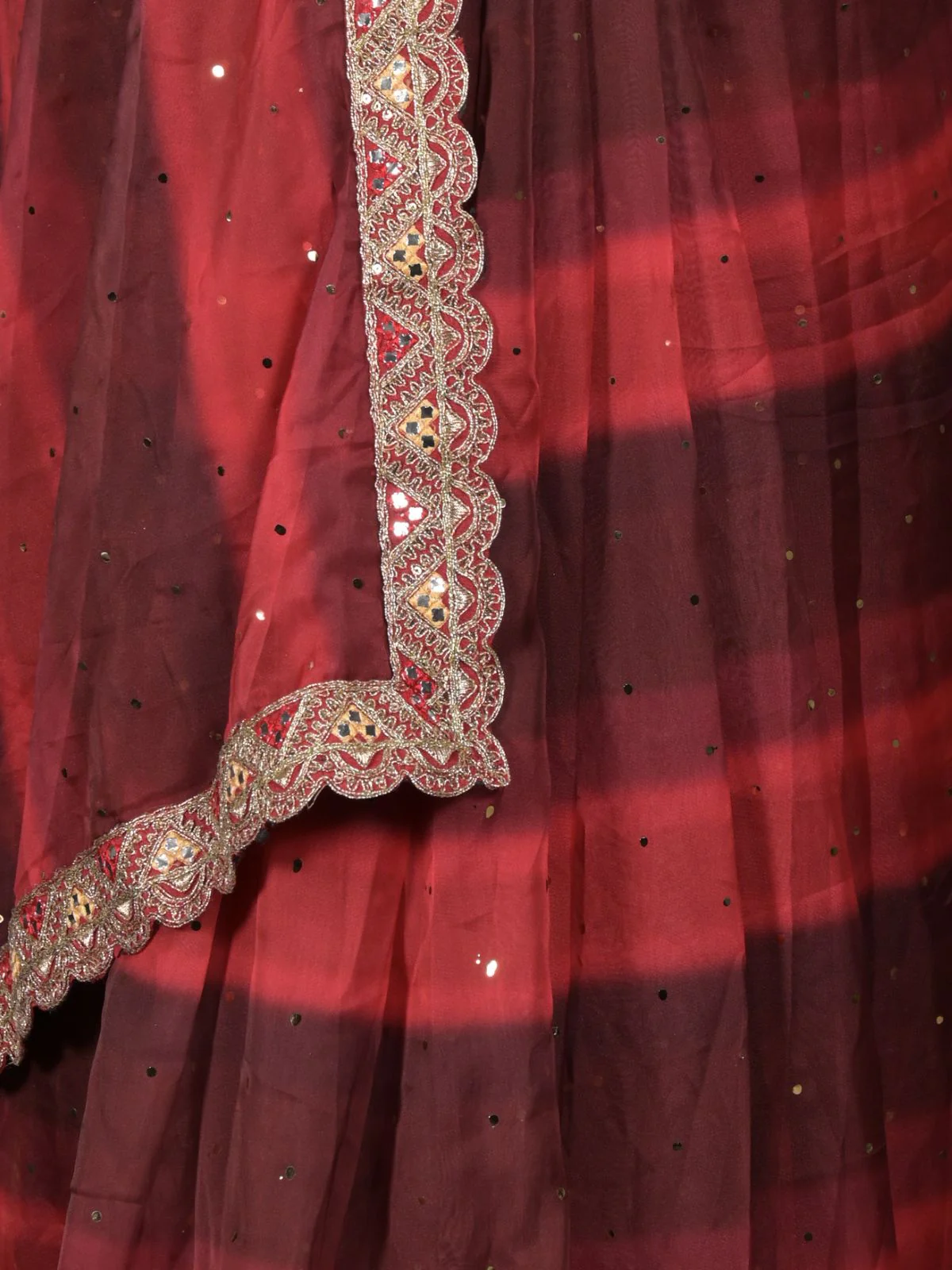 Odette Maroon Embroidered Crepe Saree with Unstitched Blouse for Women - Image 5