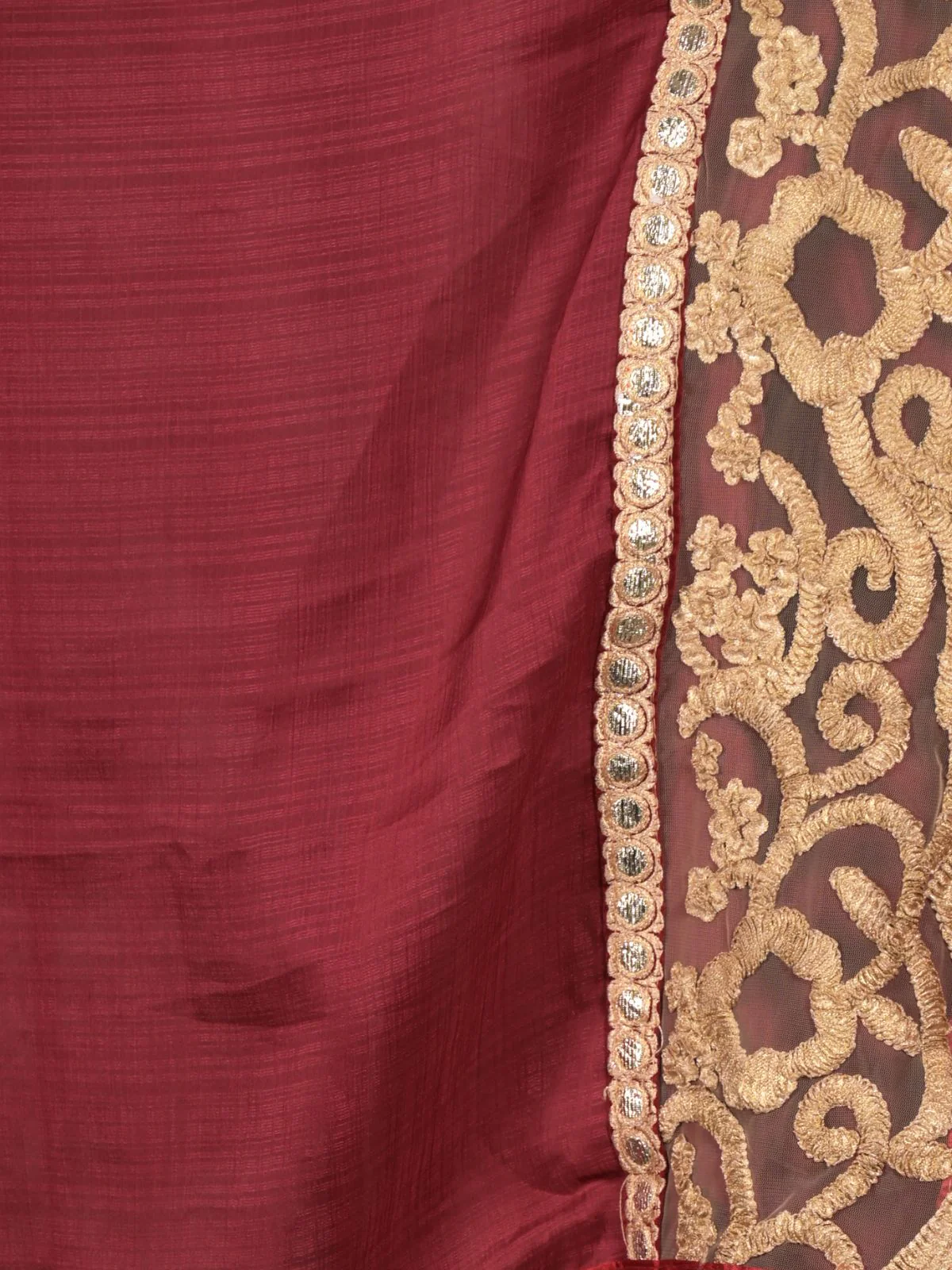 Odette Maroon Embroidered Georgette Saree Without Blouse For Women - Image 5