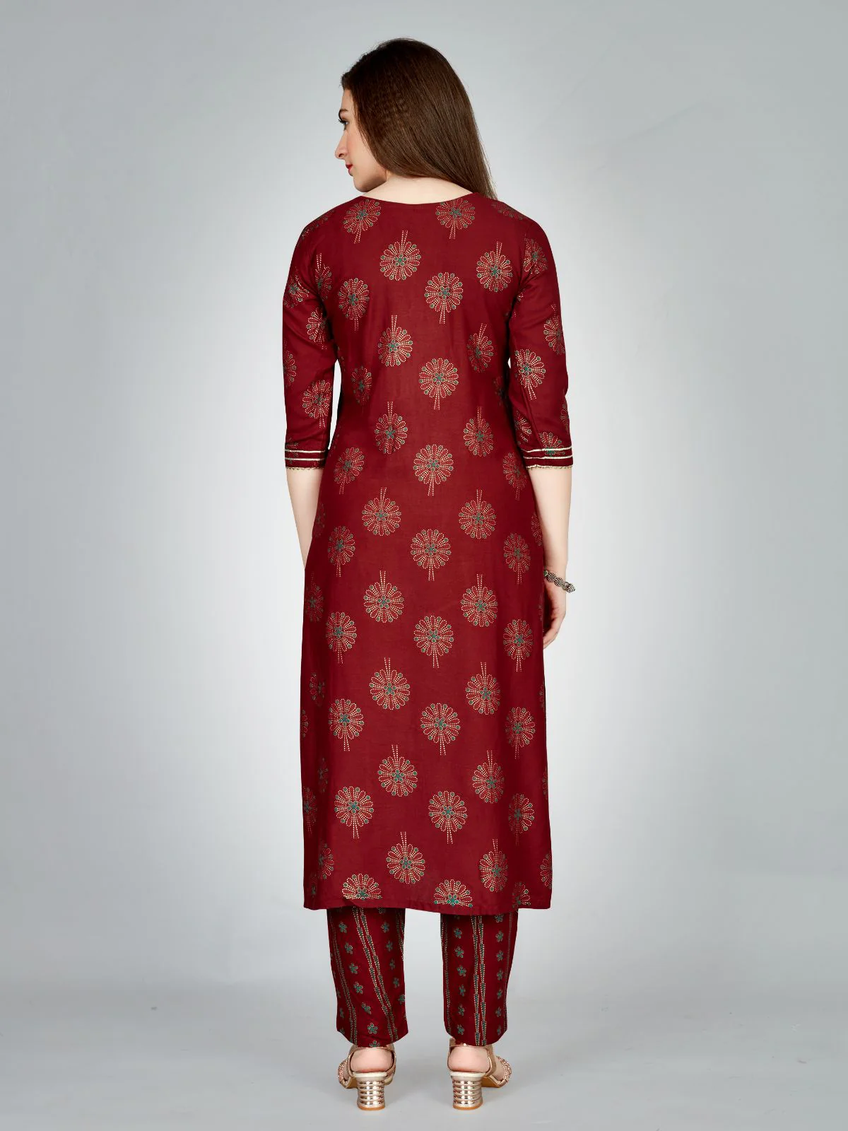 Odette Maroon Embroidered Rayon Stitched Kurta Set For Women - Image 5