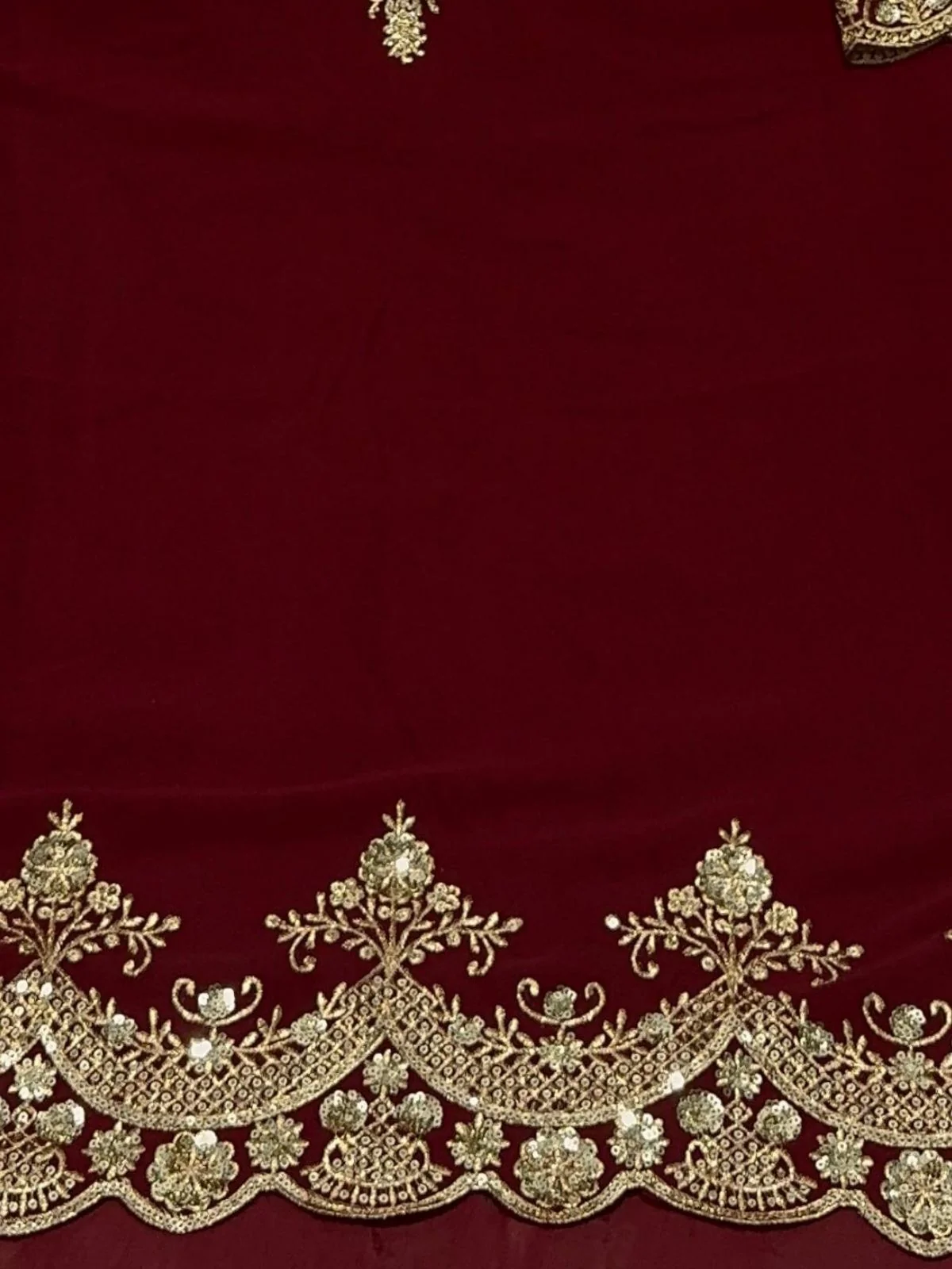 Odette Maroon Georgette Embroidered & Cutwork Semi-Sitched Kurta Set For Women - Image 3