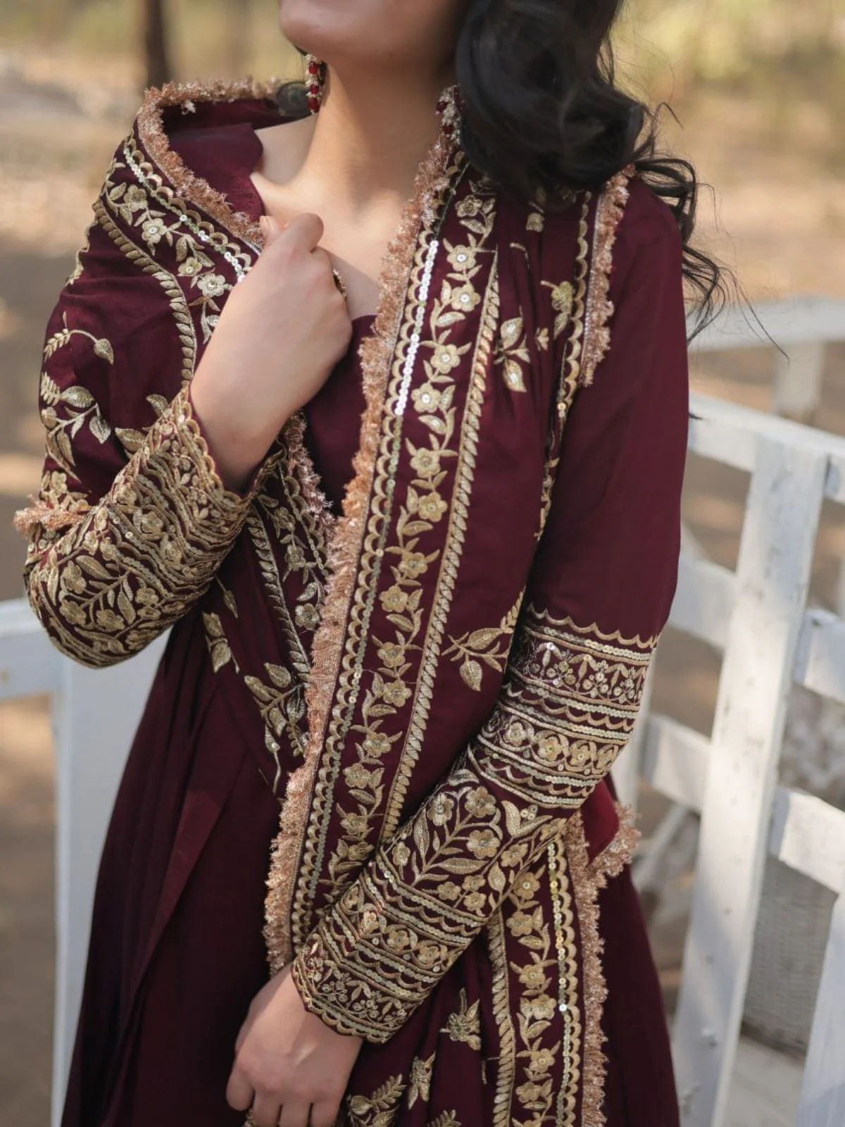 Odette Maroon Georgette Embroidered Stitched Gown With Dupatta For Women - Image 4