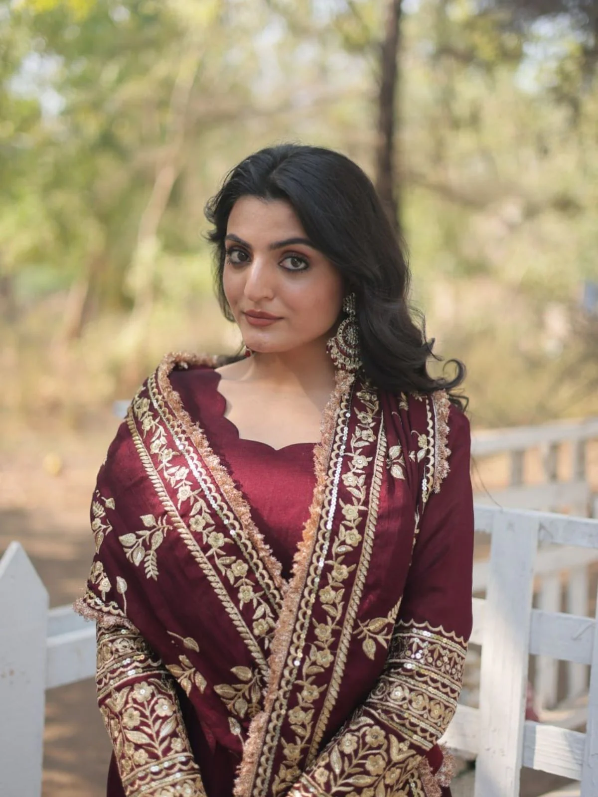 Odette Maroon Georgette Embroidered Stitched Gown With Dupatta For Women - Image 6