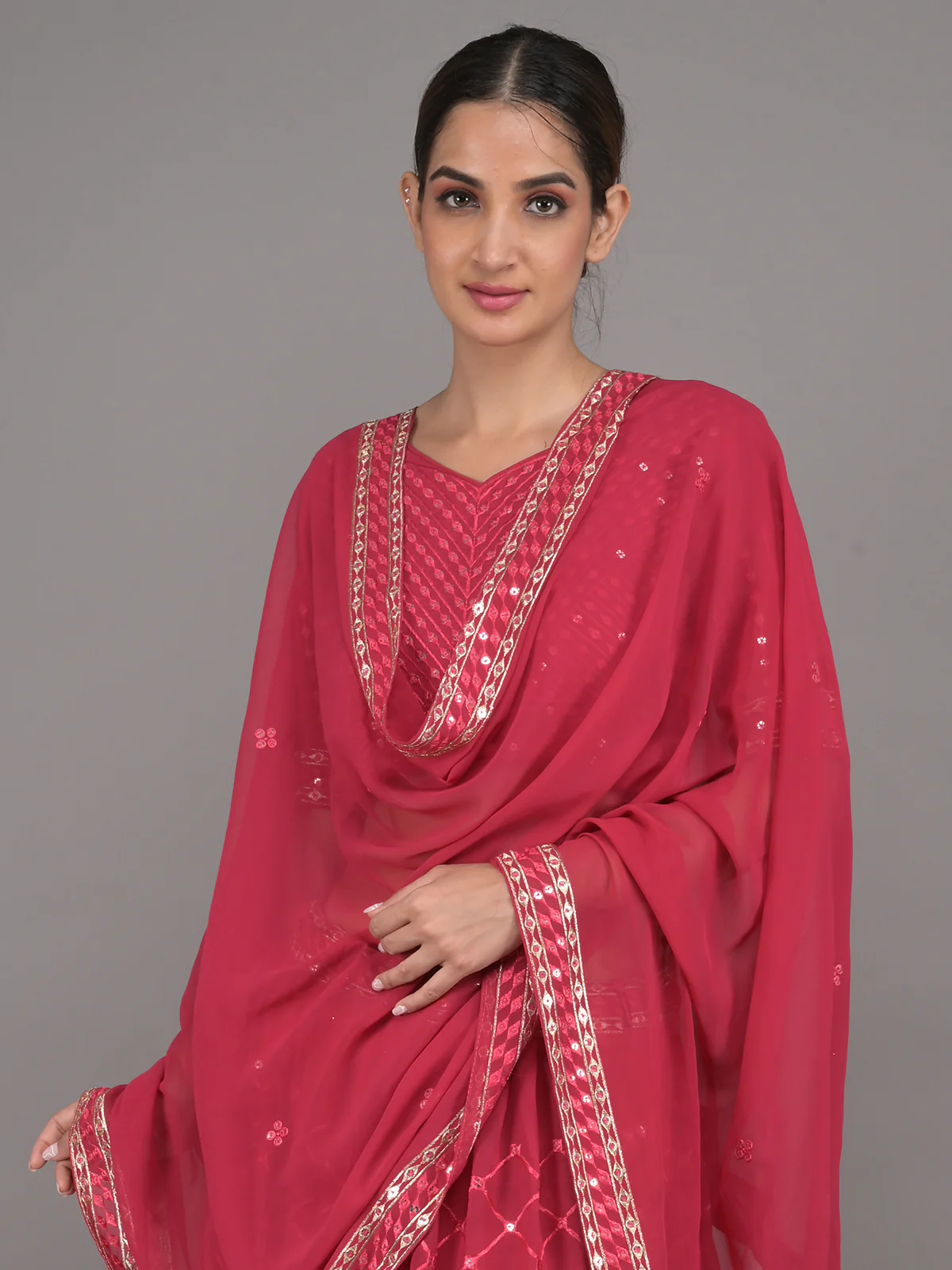 Odette Maroon Georgette Embroidered Stitched Lehenga Set For Women - Image 4