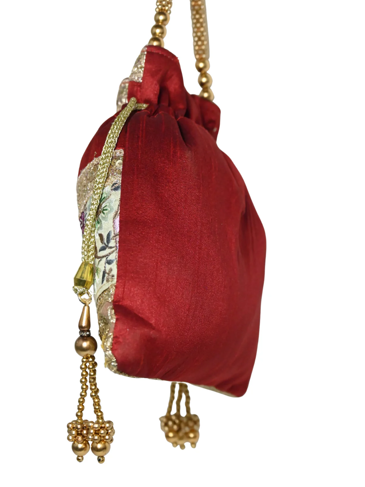 Odette Maroon Jute Embroidered Potli For Women - Image 3