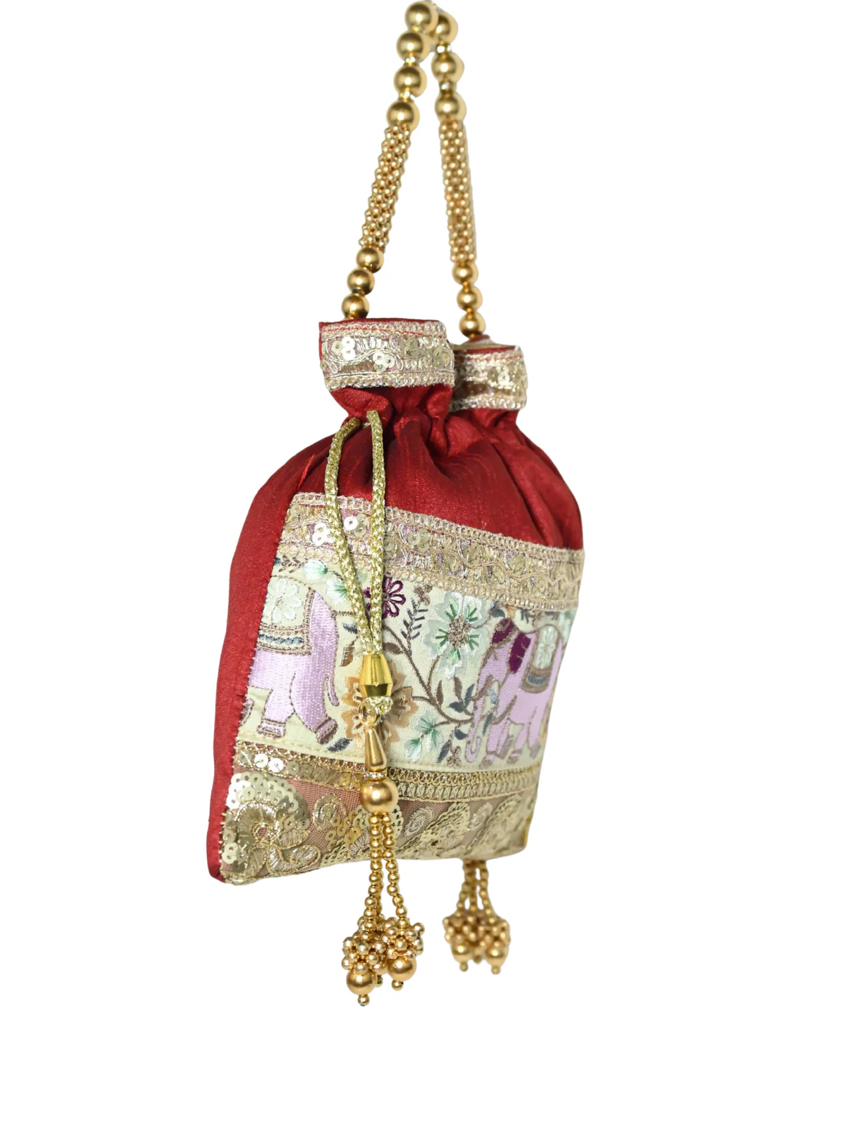 Odette Maroon Jute Embroidered Potli For Women - Image 4