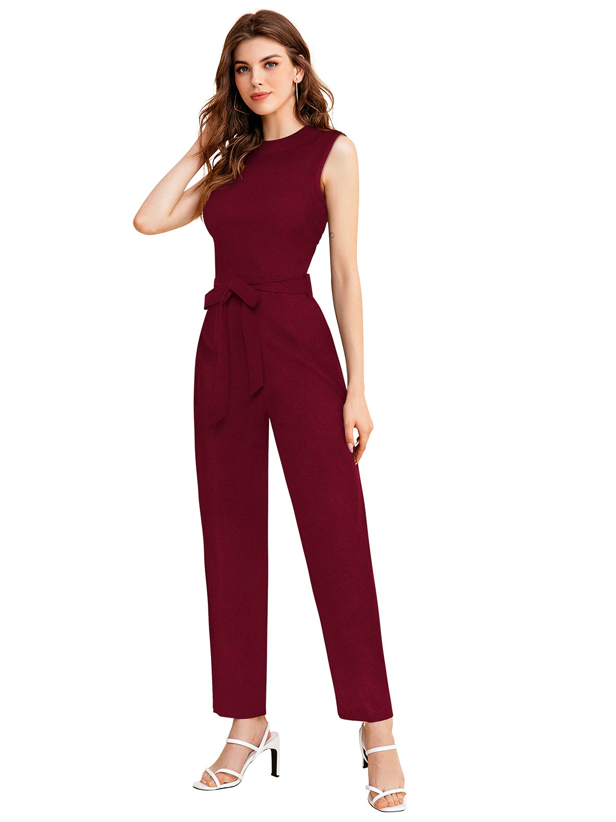 Odette Maroon  Knit Fabric Jumpsuit For Women - Image 3