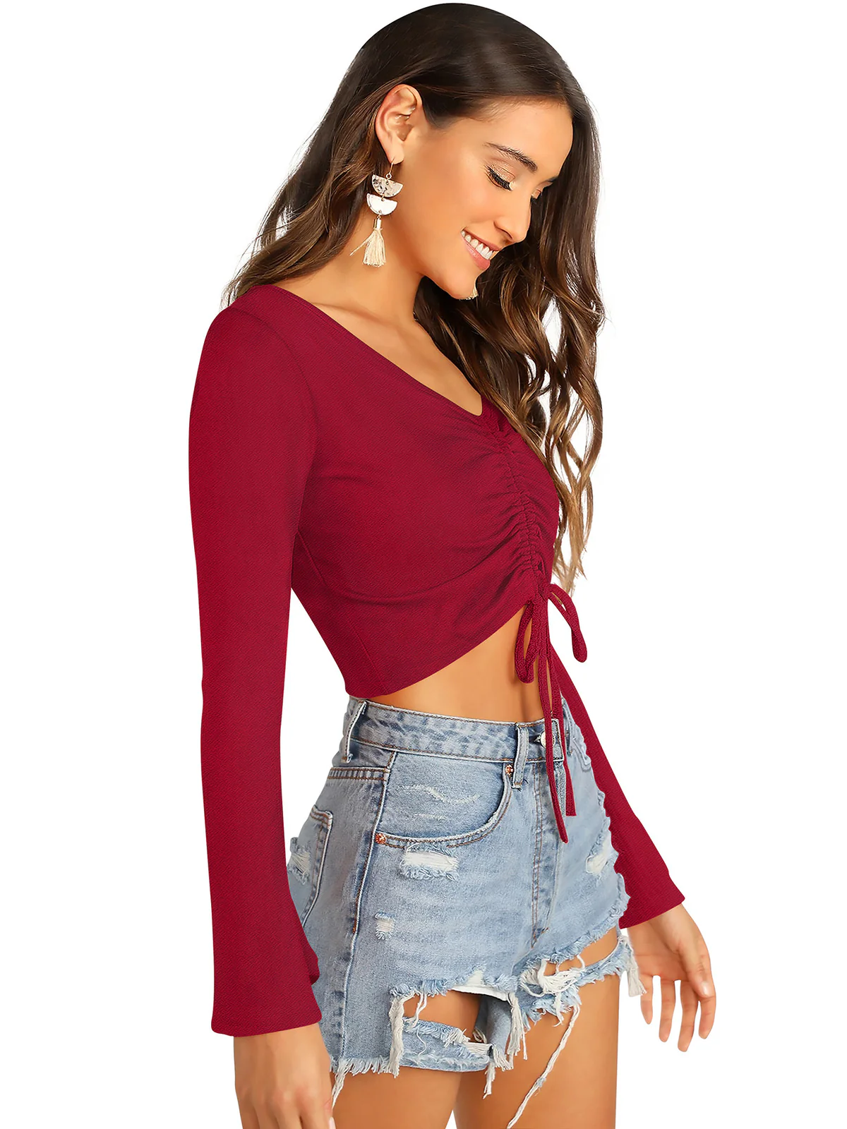 Odette Maroon Knit Fabric Top For Women - Image 4