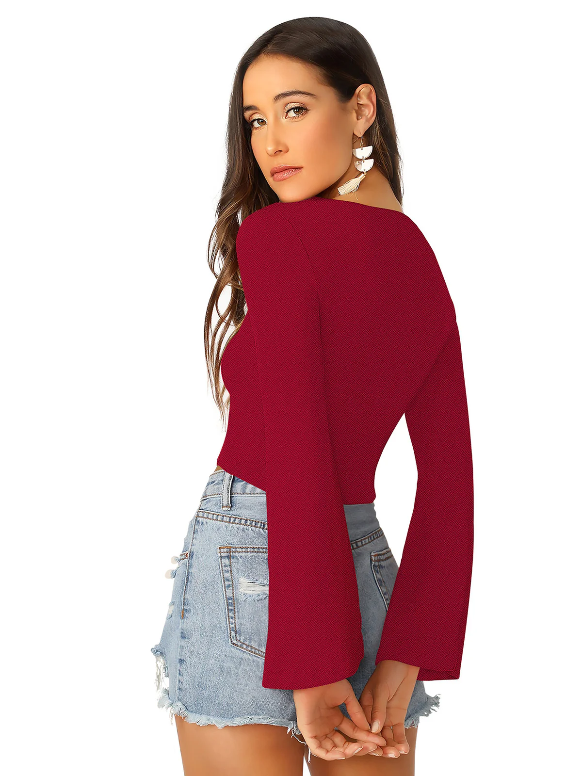 Odette Maroon Knit Fabric Top For Women - Image 5