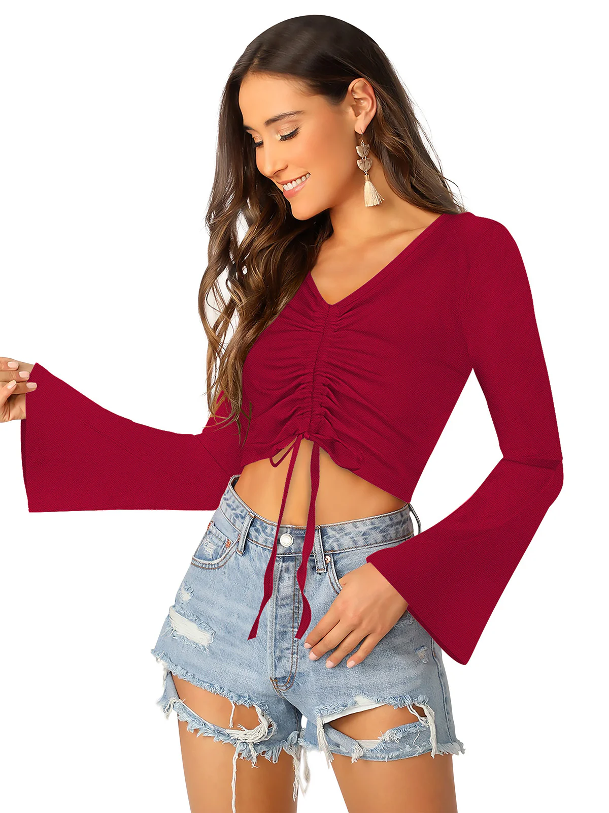 Odette Maroon Knit Fabric Top For Women - Image 6