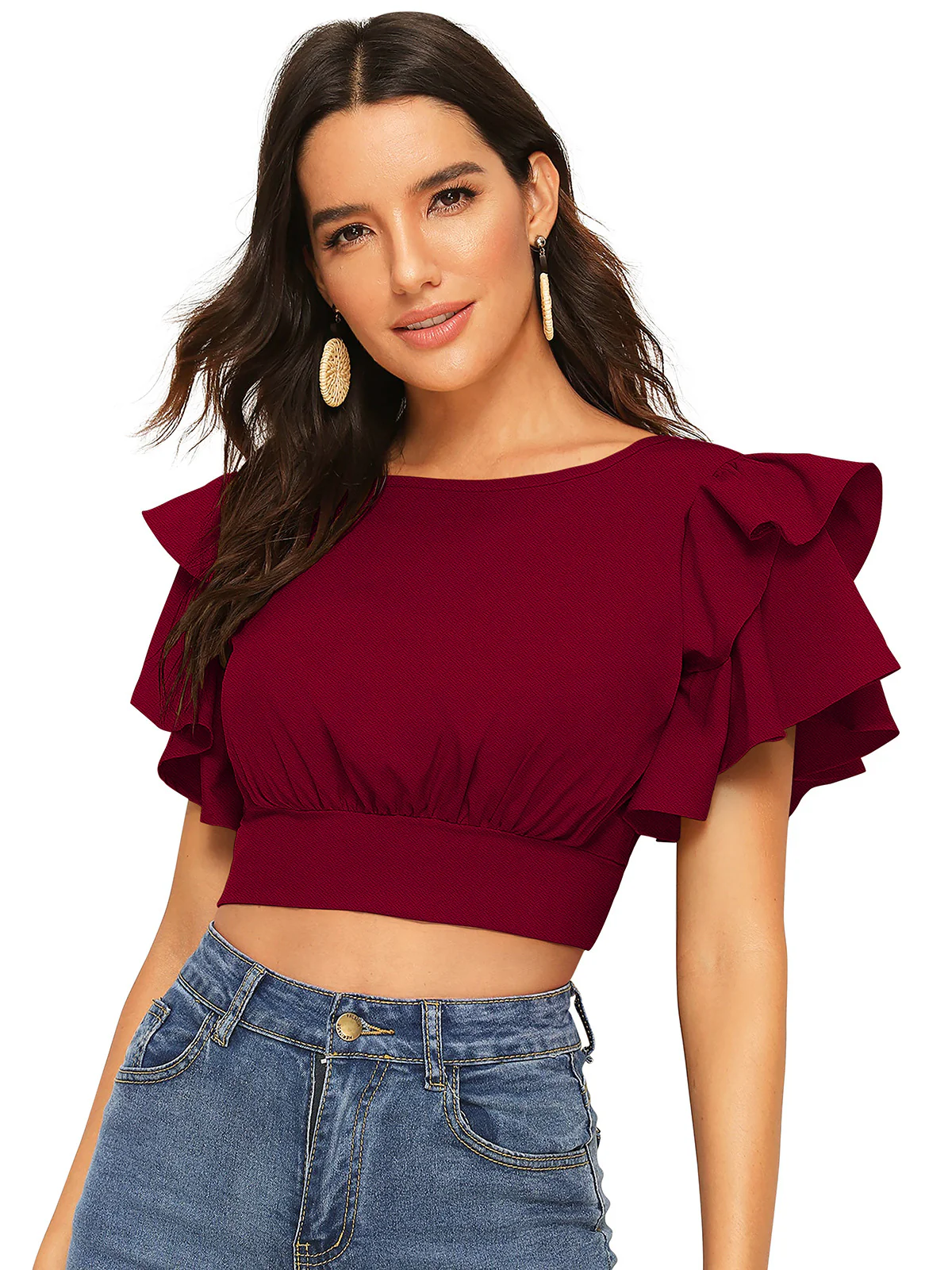 Odette Maroon Knit Fabric Top For Women - Image 2