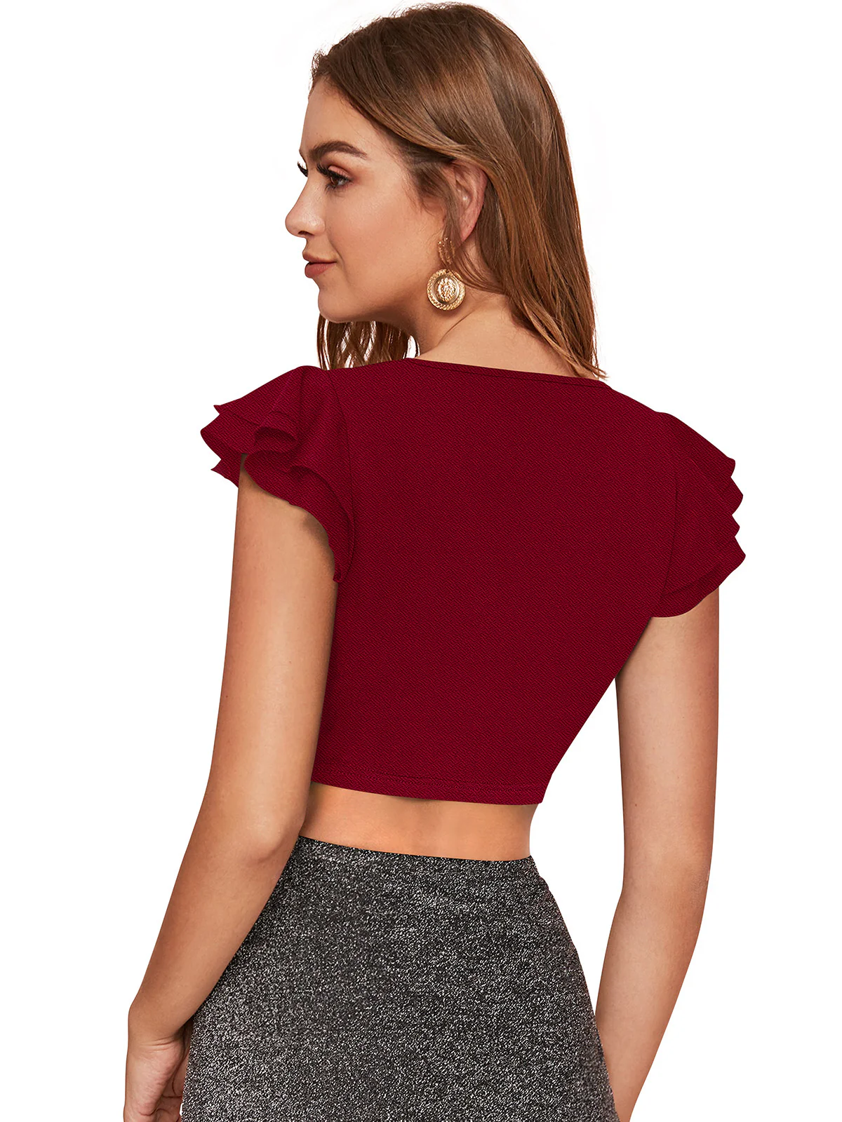 Odette Maroon Knit Fabric Top For Women - Image 4