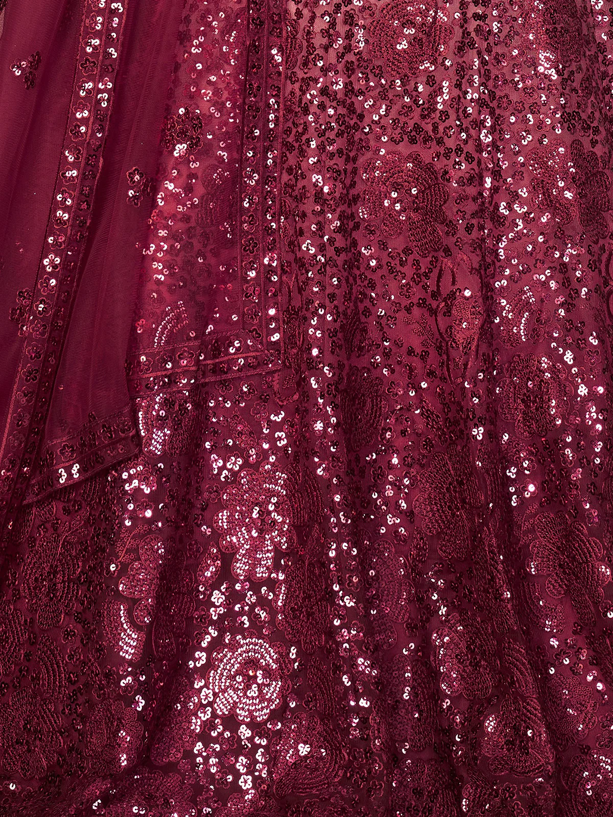 Odette Maroon Net Embellished Semi Stitched Lehenga With Unstitched Blouse for Women - Image 5
