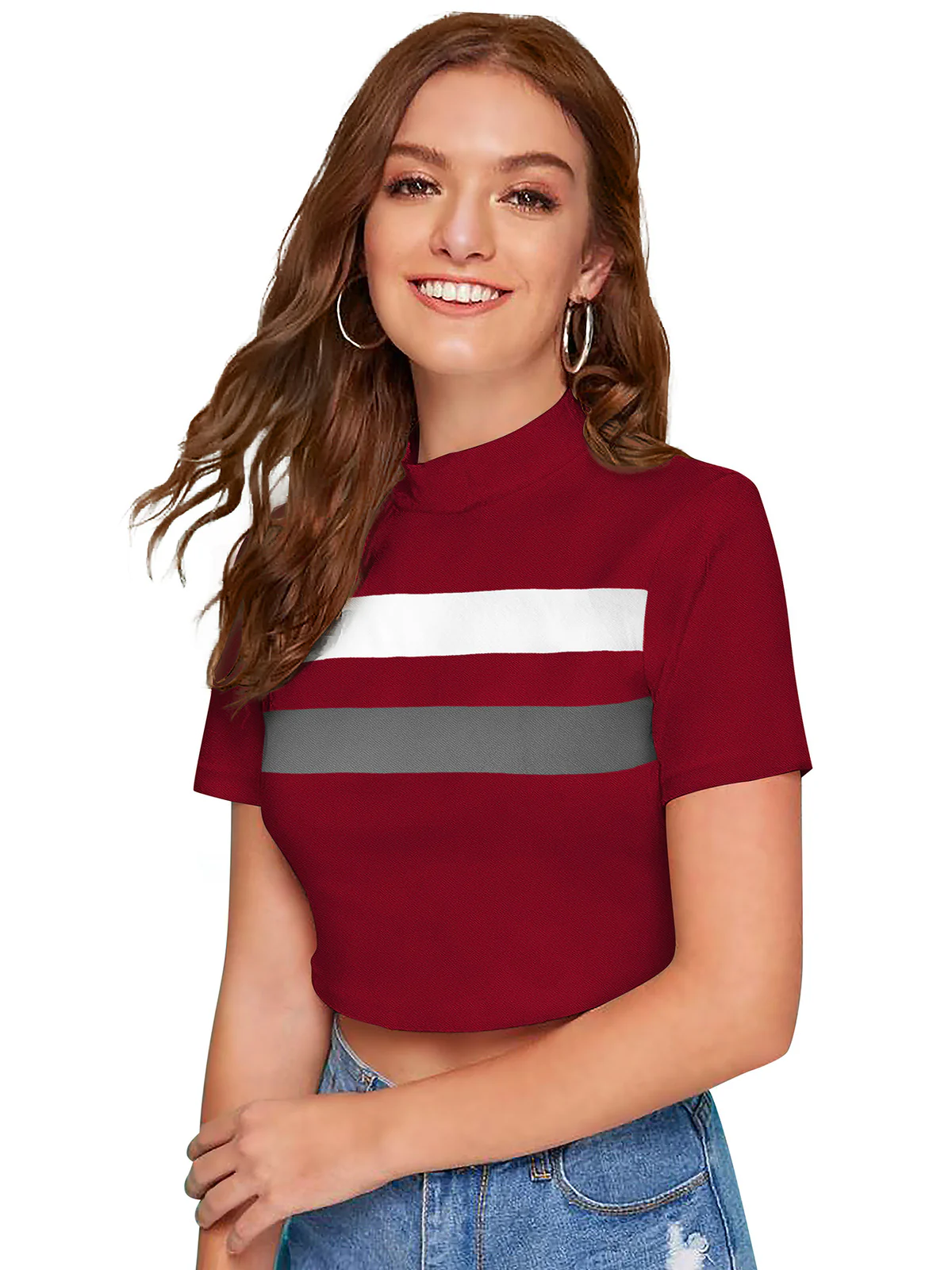 Odette Maroon Polyester Color Block Top For Women - Image 3