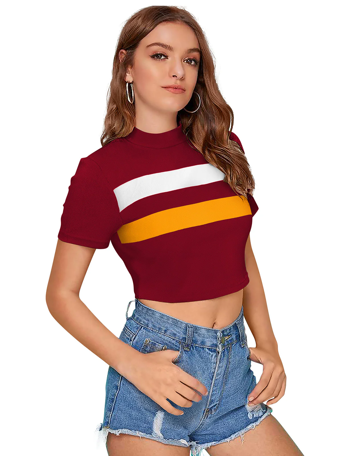 Odette Maroon Polyester Color Block Top For Women - Image 2