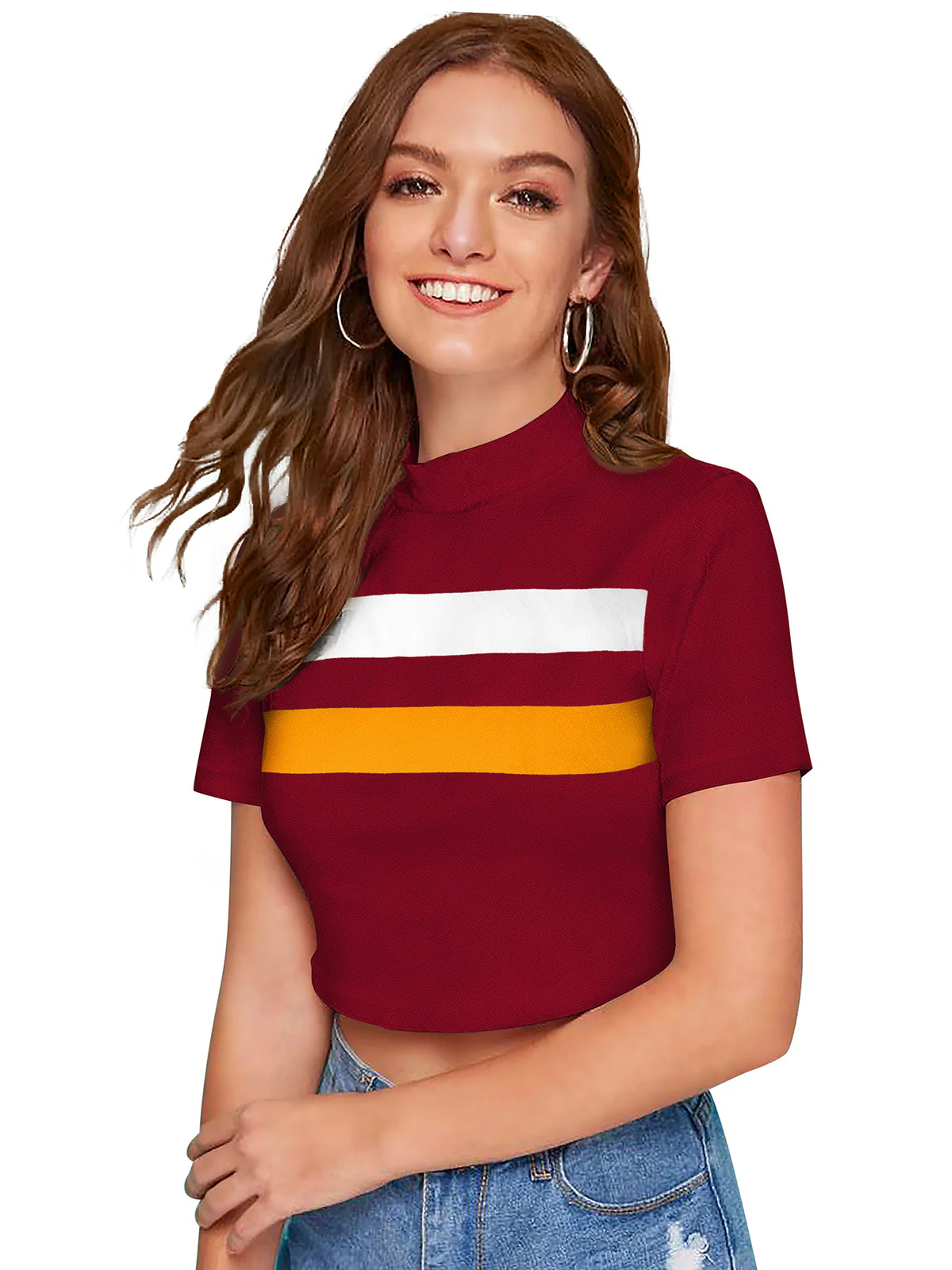 Odette Maroon Polyester Color Block Top For Women - Image 3