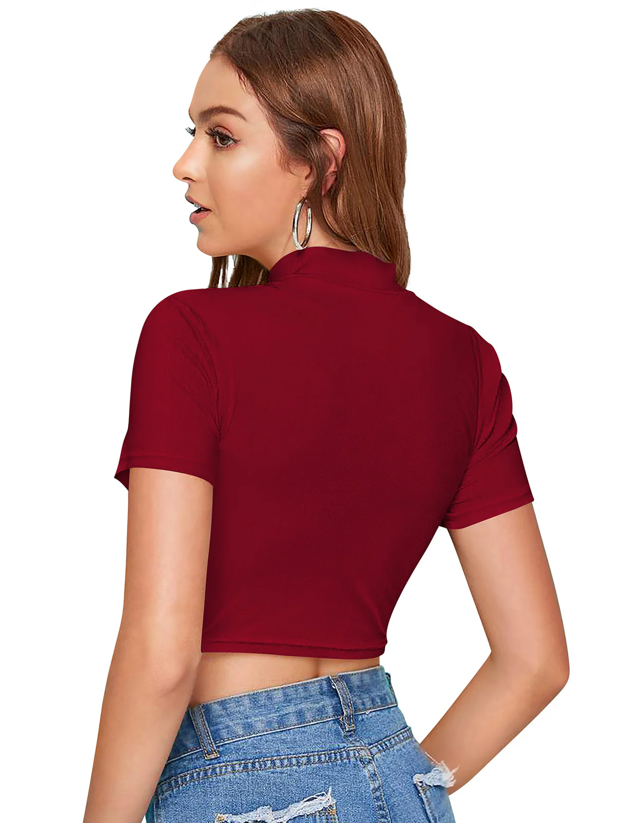 Odette Maroon Polyester Color Block Top For Women - Image 4