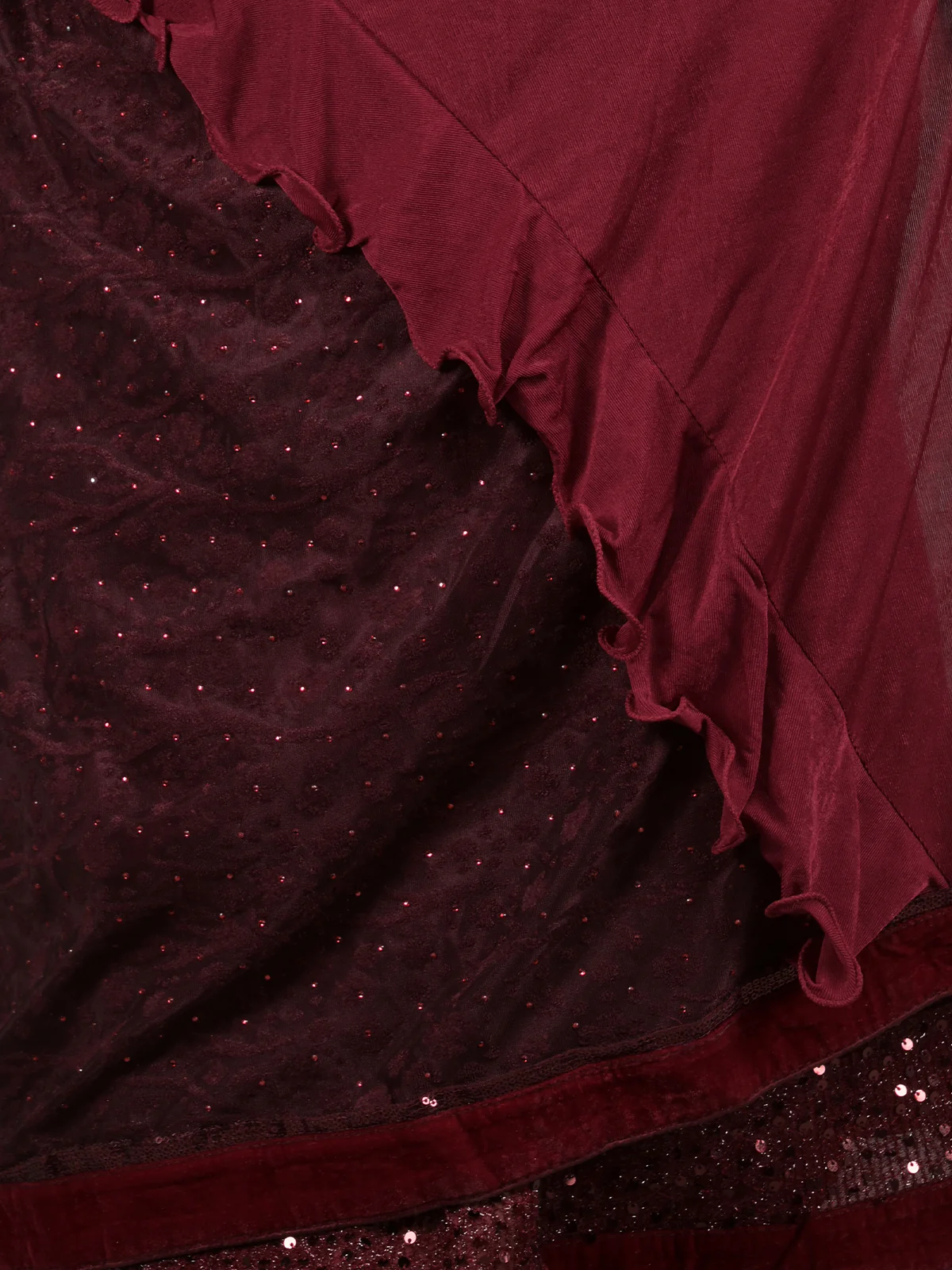 Odette Maroon Polyester Embellished Saree With Unstitched Blouse For Women - Image 5