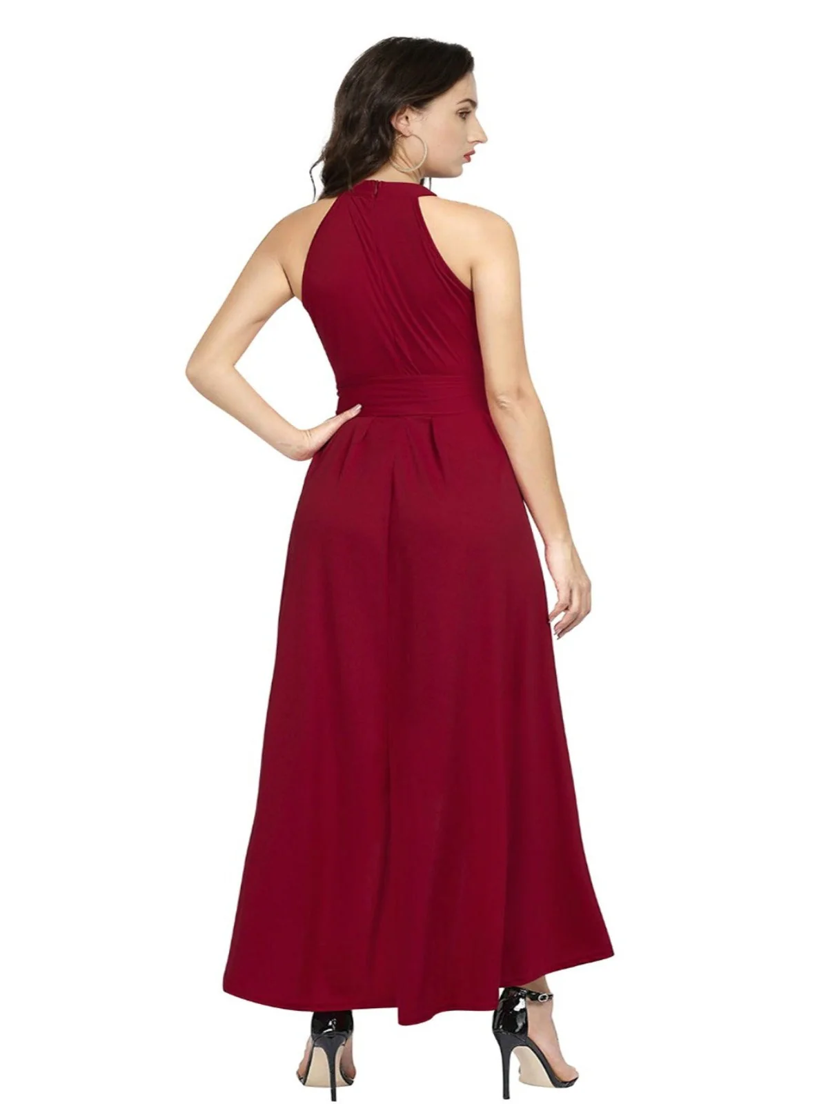 Odette Maroon Polyester High Low Dress For Women - Image 4