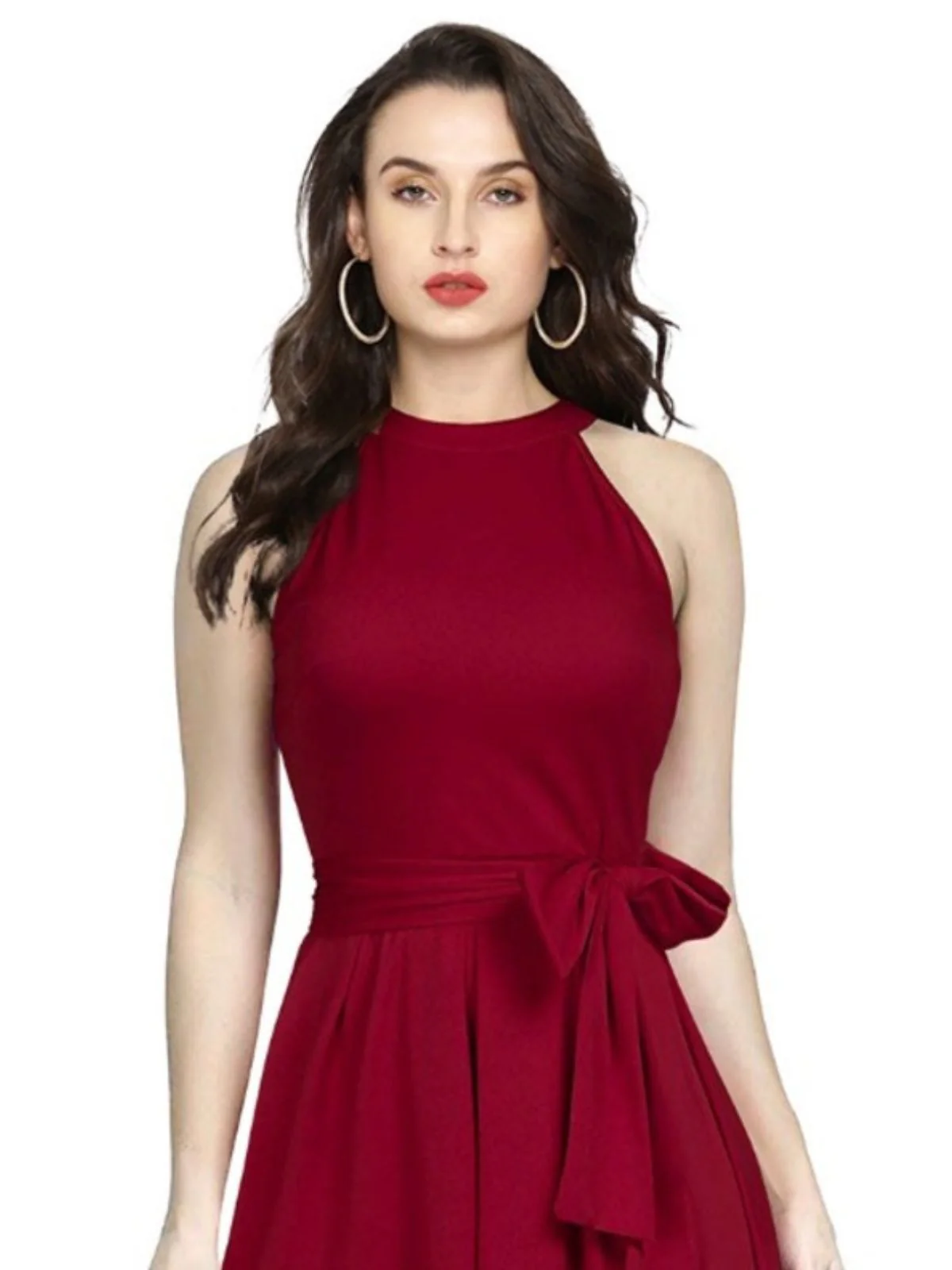 Odette Maroon Polyester High Low Dress For Women - Image 5