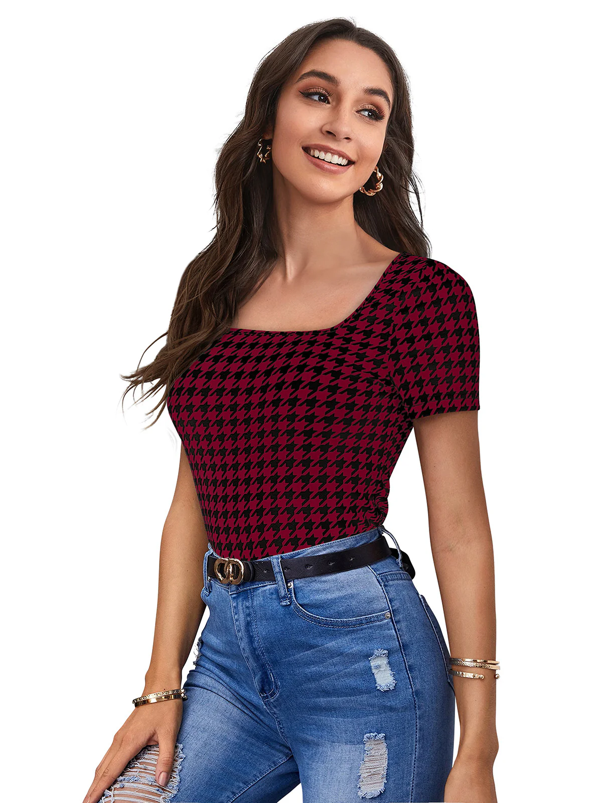 Odette Maroon Polyester Printed Top For Women - Image 3